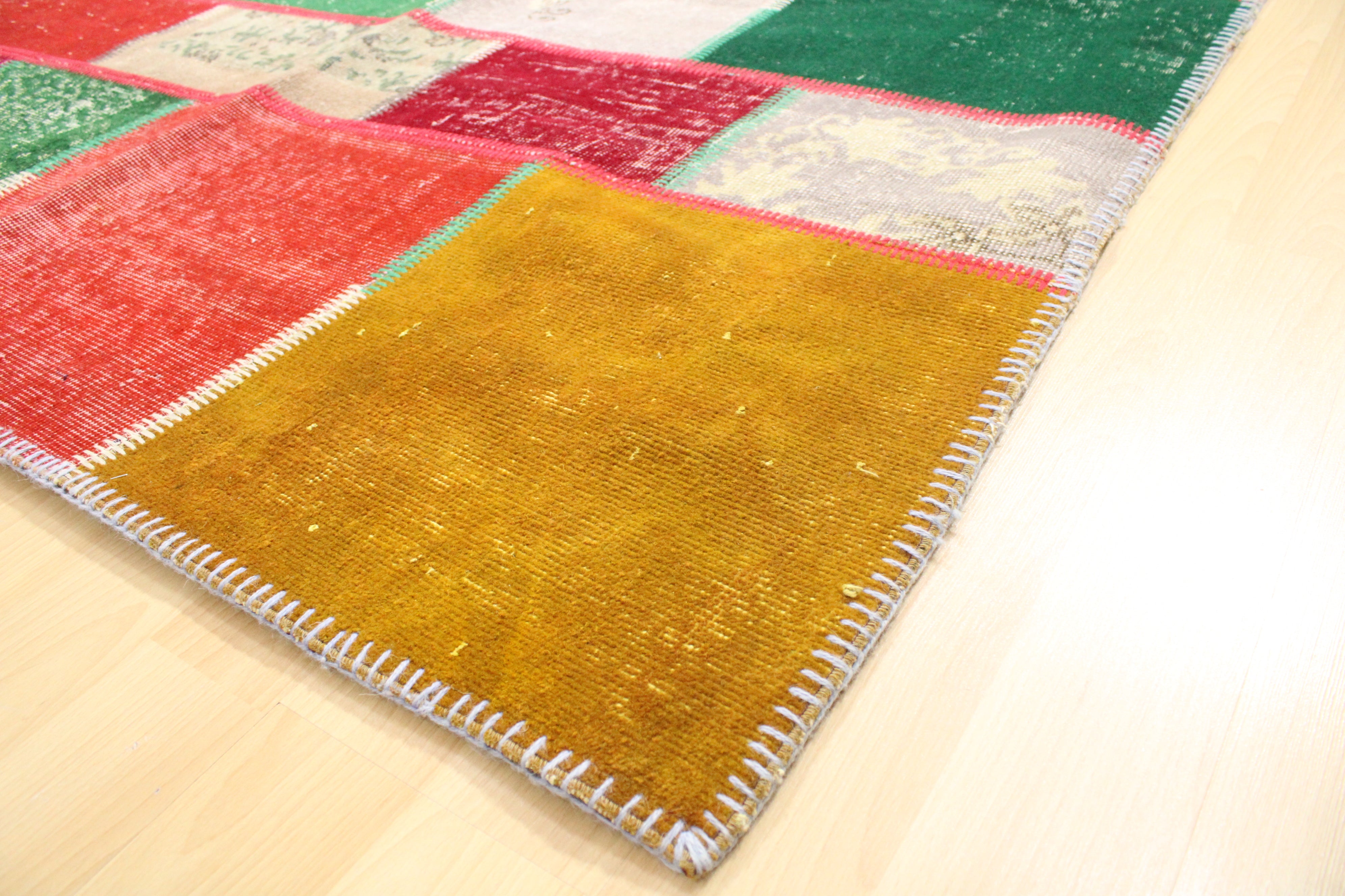 Turkish Patchwork Hand-Knotted Wool Rug