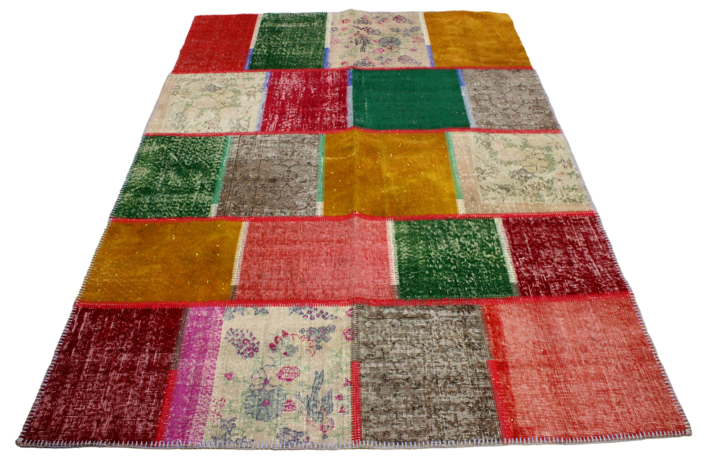 Hand-Knotted Patchwork Turkish Rug (5'8" x 7'11")