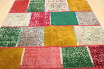 Hand-Knotted Patchwork Turkish Rug (5'8" x 7'11")