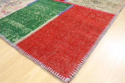 Hand-Knotted Patchwork Turkish Rug (5'8" x 7'11")