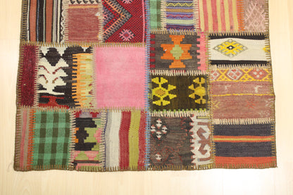 Hand-Knotted Patchwork Turkish Rug (3'2" x 4'9")