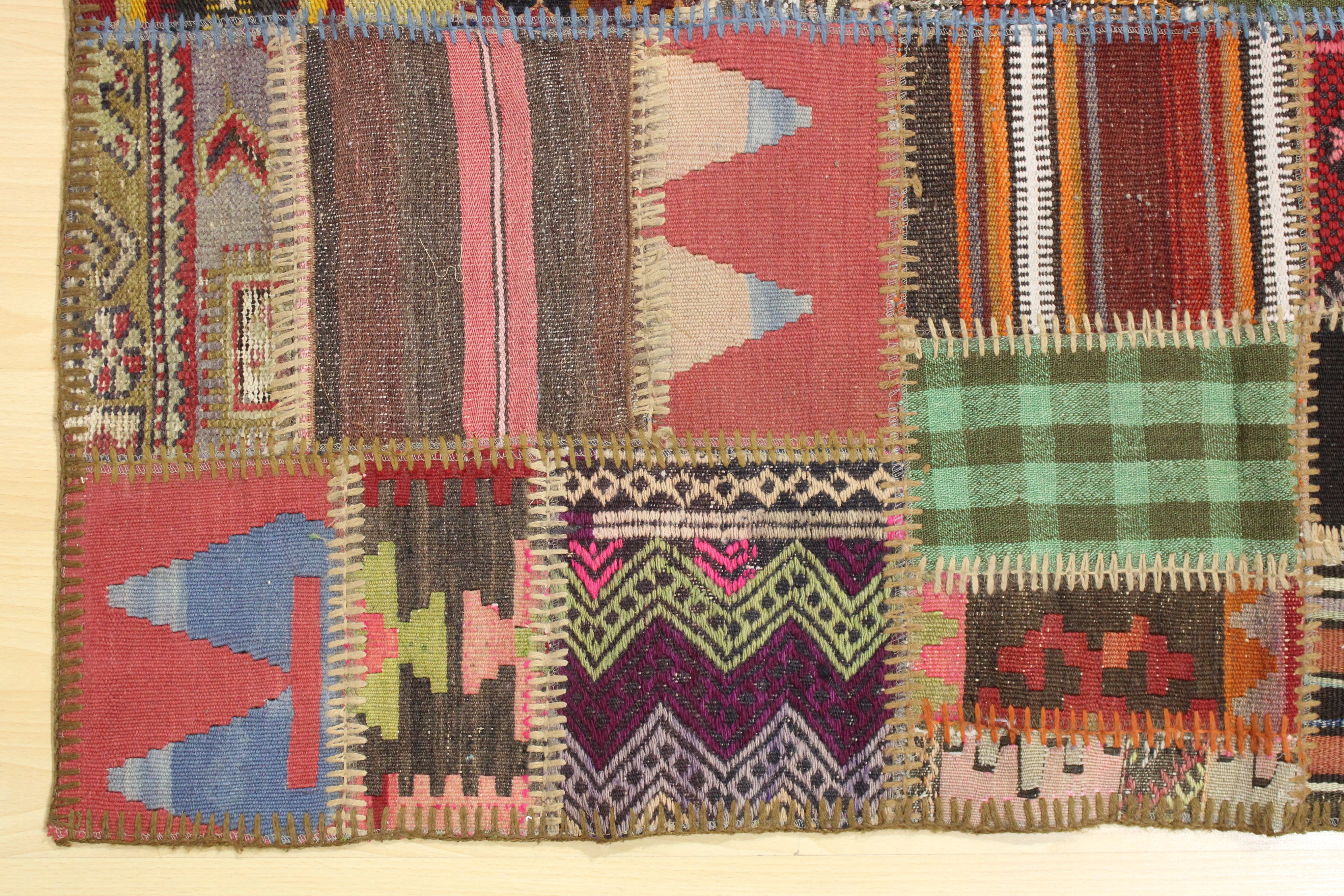 Turkish Patchwork Hand-Knotted Wool Rug