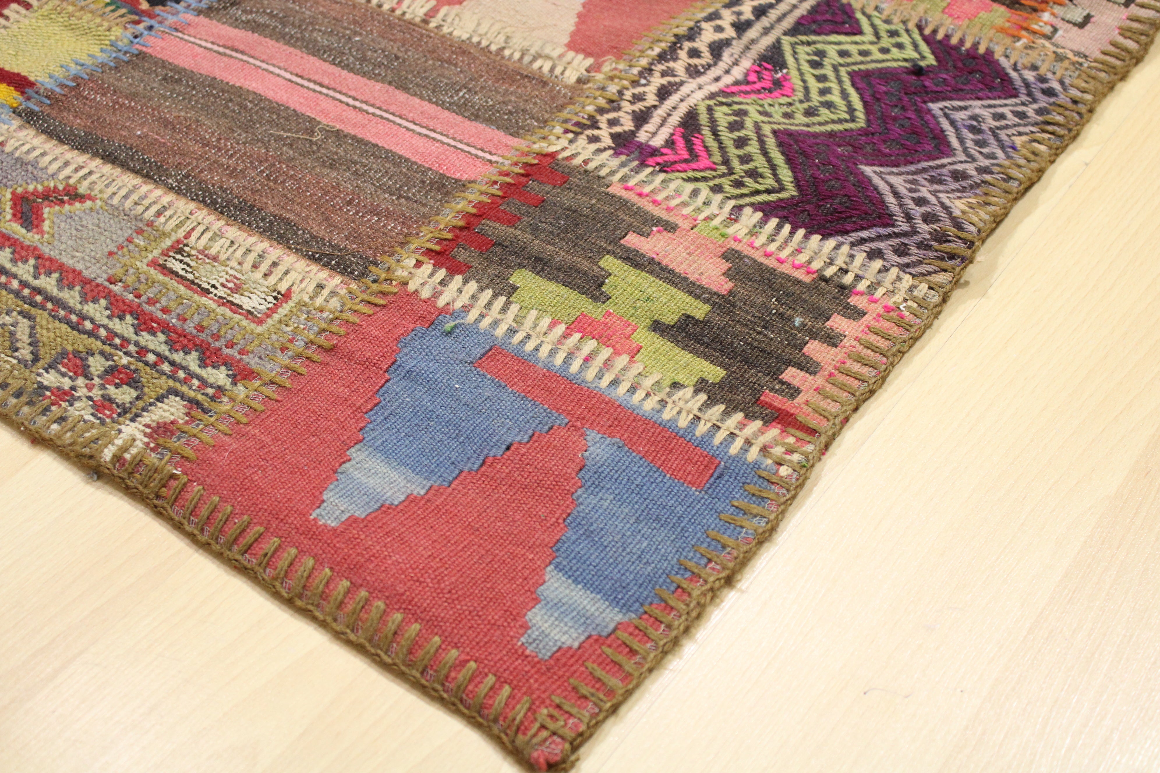 Turkish Patchwork Hand-Knotted Wool Rug