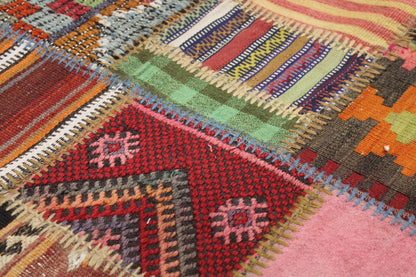 Hand-Knotted Patchwork Turkish Rug (3'2" x 4'9")