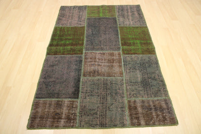 Hand-Knotted Patchwork Turkish Rug (3'11" x 5'11")