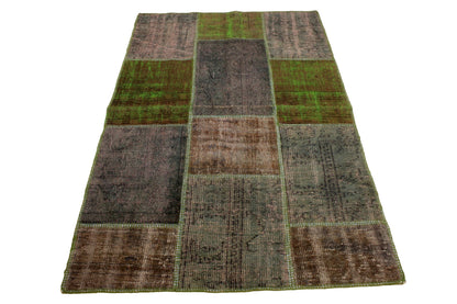 Hand-Knotted Patchwork Turkish Rug (3'11" x 5'11")