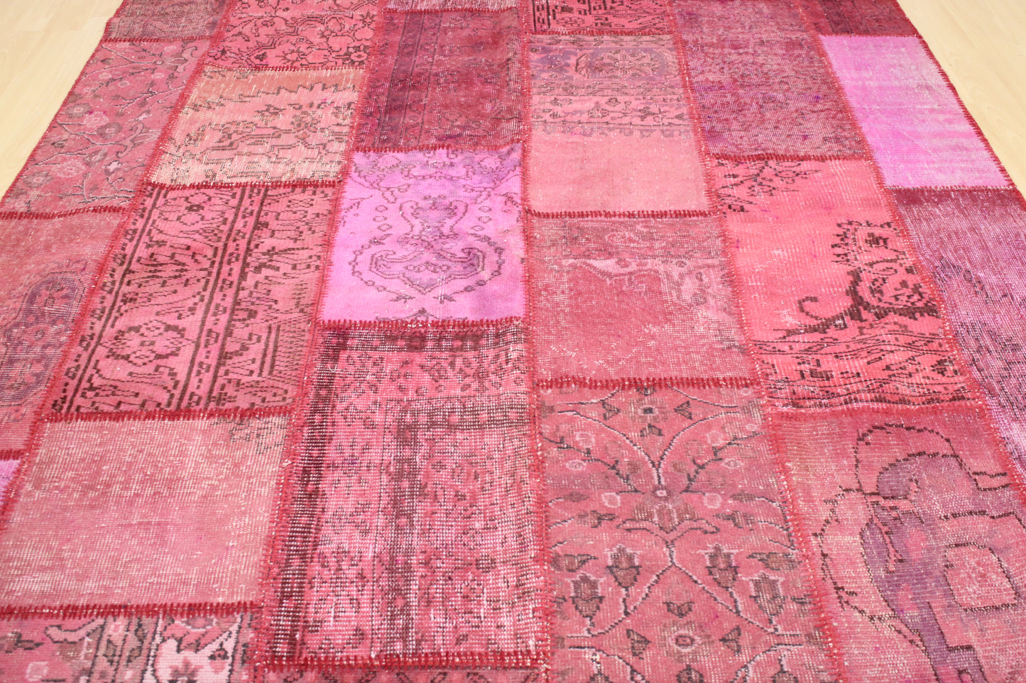 Hand-Knotted Patchwork Turkish Rug (6'7" x 9'9")