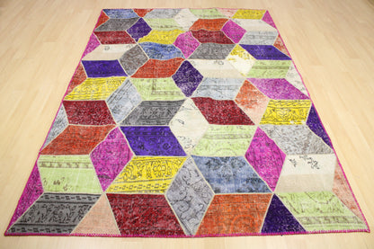 Hand-Knotted Patchwork Turkish Rug (5'9" x 8'2")