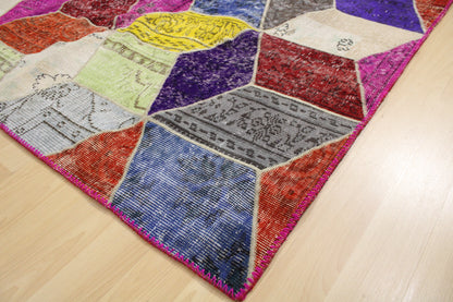 Hand-Knotted Patchwork Turkish Rug (5'9" x 8'2")