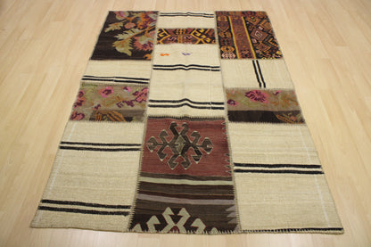 Hand-Knotted Patchwork Turkish Rug (4'7" x 6'5")