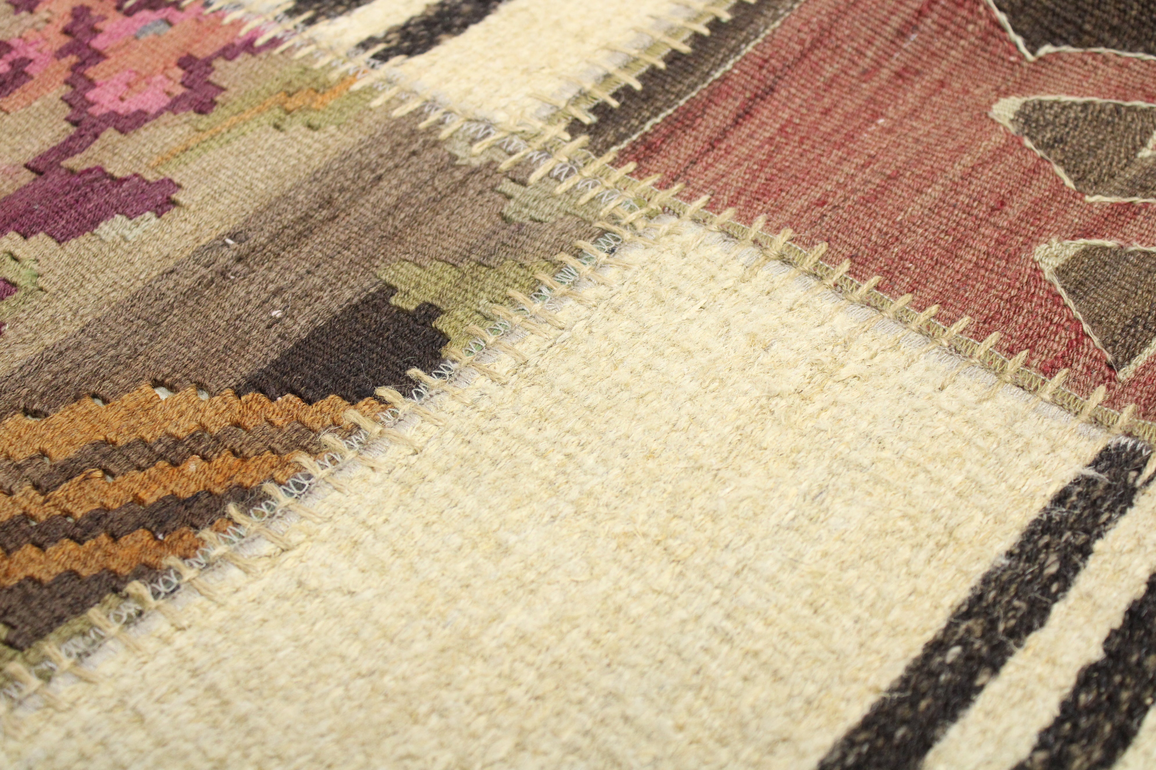 El Dokuma Kök Boya Yün Patchwork Halı