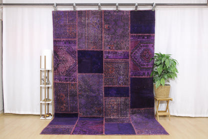 Hand-Knotted Patchwork Turkish Rug (6'6" x 9'11")