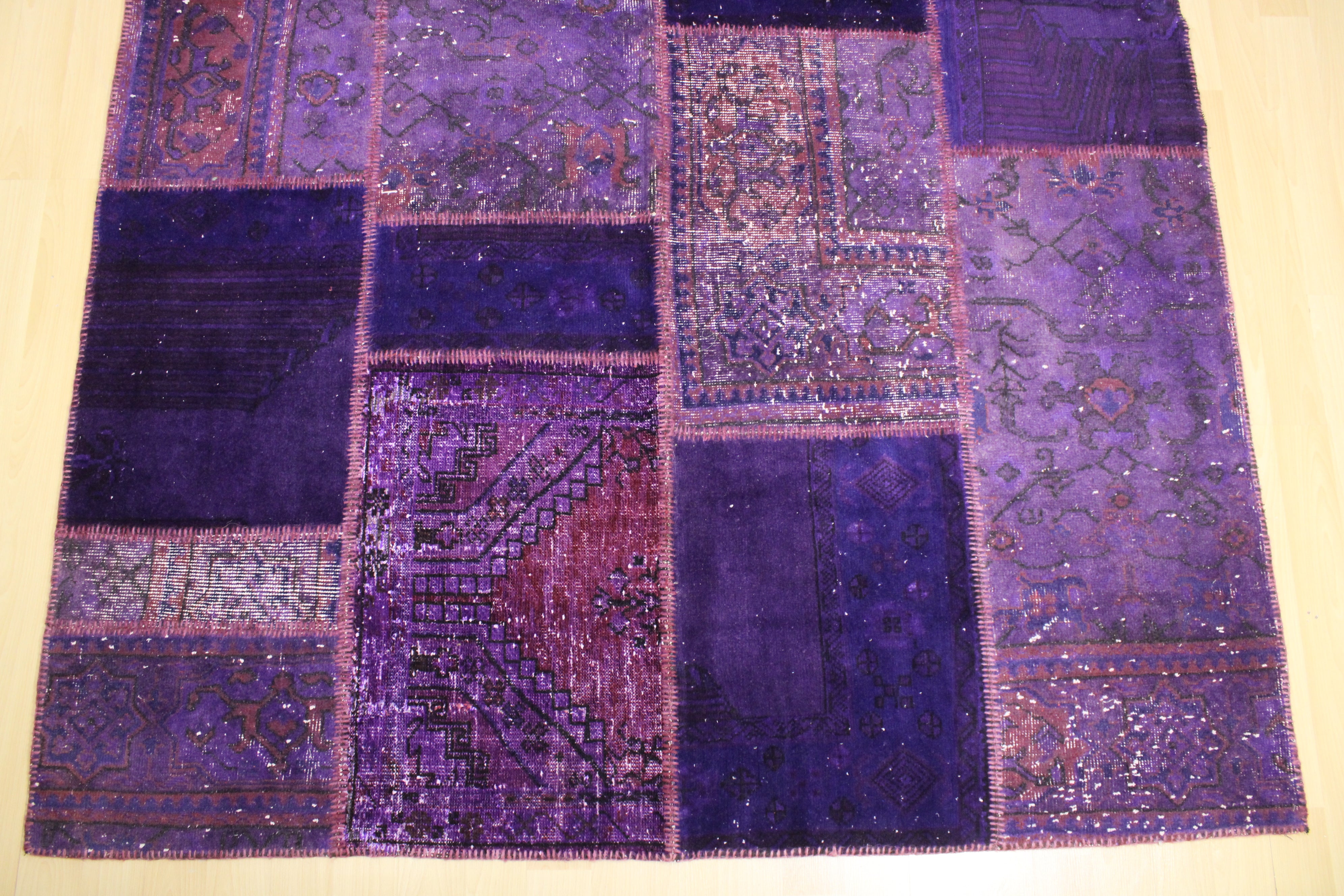 Turkish Patchwork Hand-Knotted Wool Rug