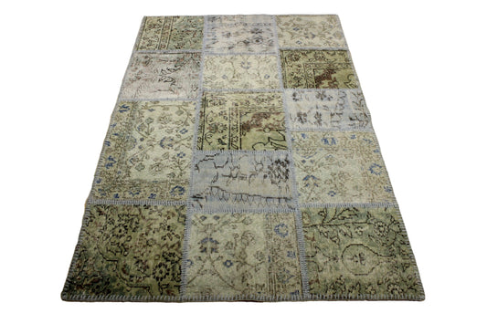 Hand-Knotted Patchwork Turkish Rug (3'12" x 5'11")