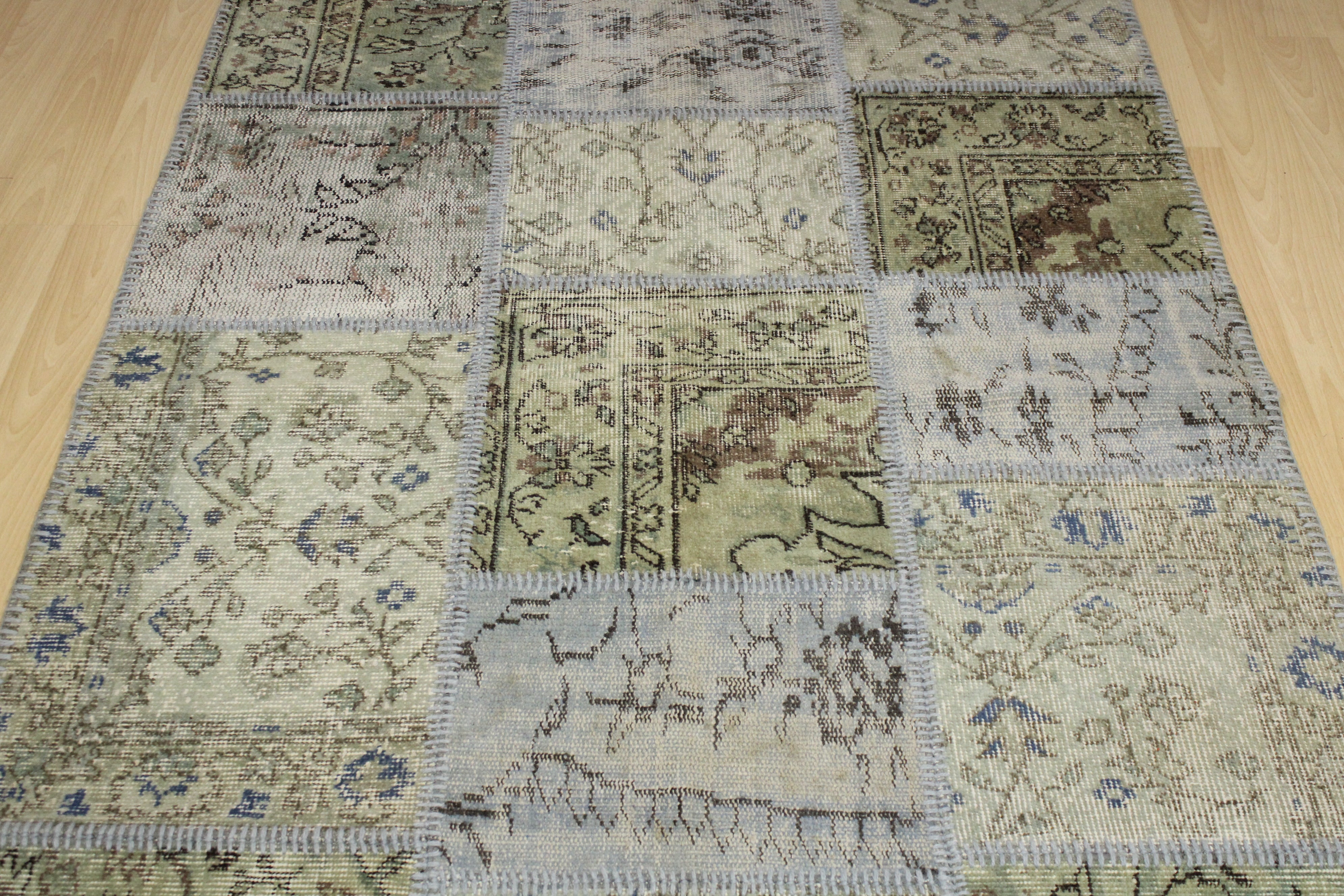 Turkish Patchwork Hand-Knotted Wool Rug