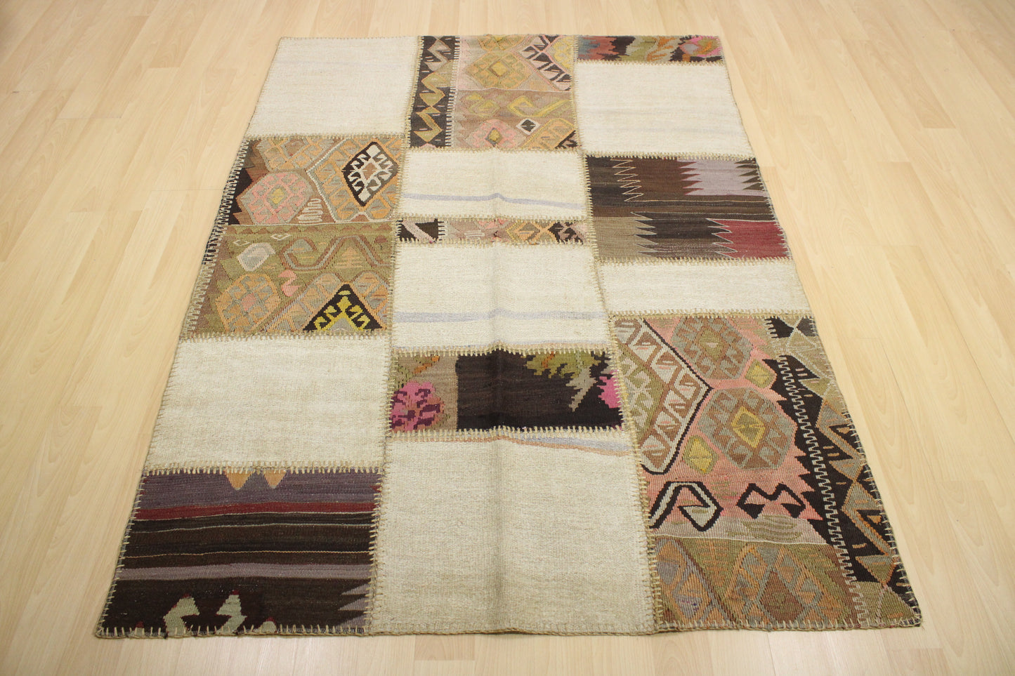 Hand-Knotted Patchwork Turkish Rug (4'6" x 6'4")