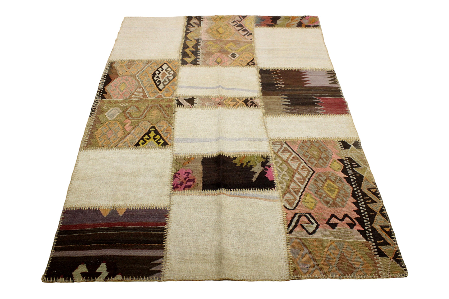 Hand-Knotted Patchwork Turkish Rug (4'6" x 6'4")