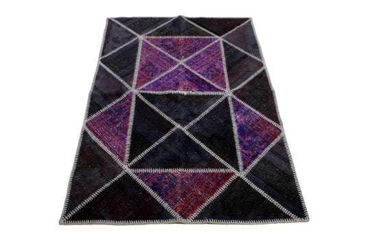 Hand-Knotted Patchwork Turkish Rug (3'3" x 4'11")