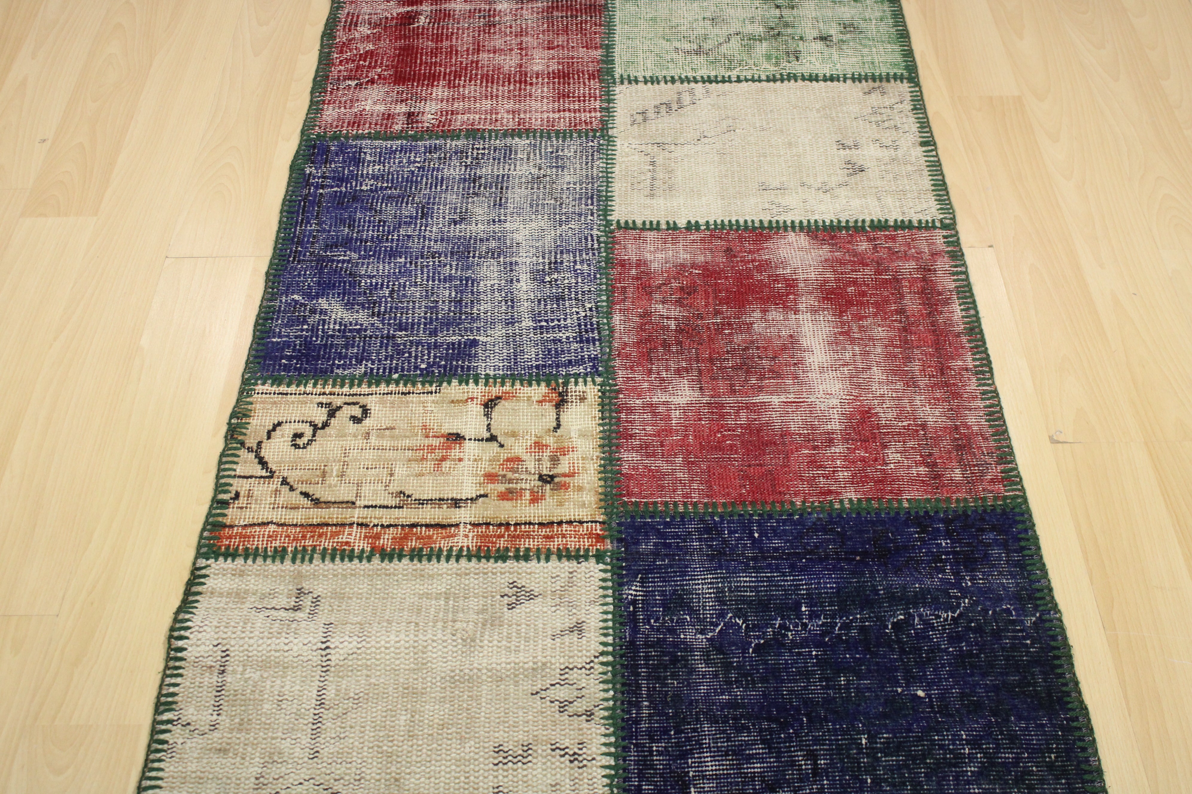 Turkish Patchwork Hand-Knotted Wool Runner Rug