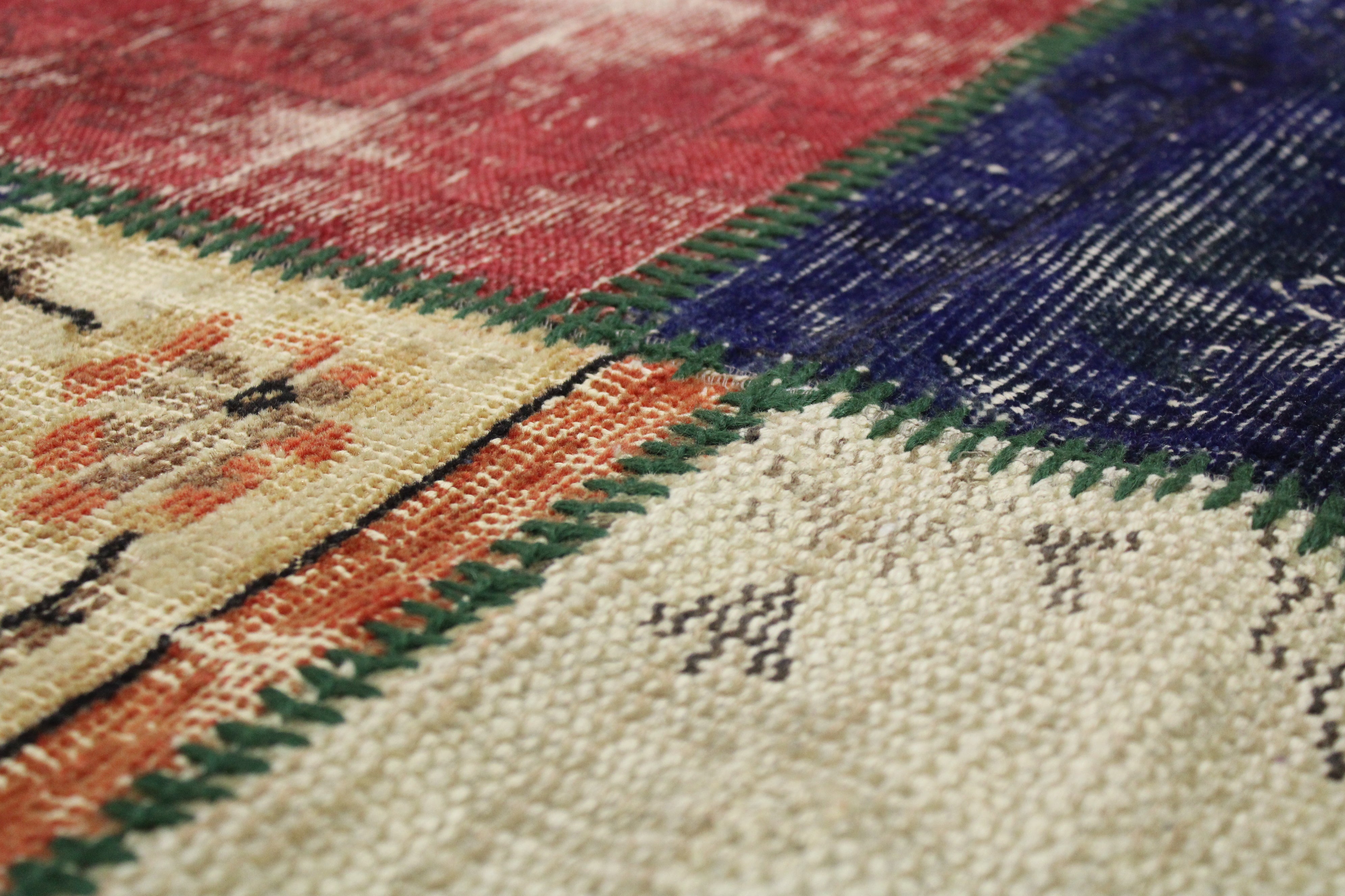 Turkish Patchwork Hand-Knotted Wool Runner Rug