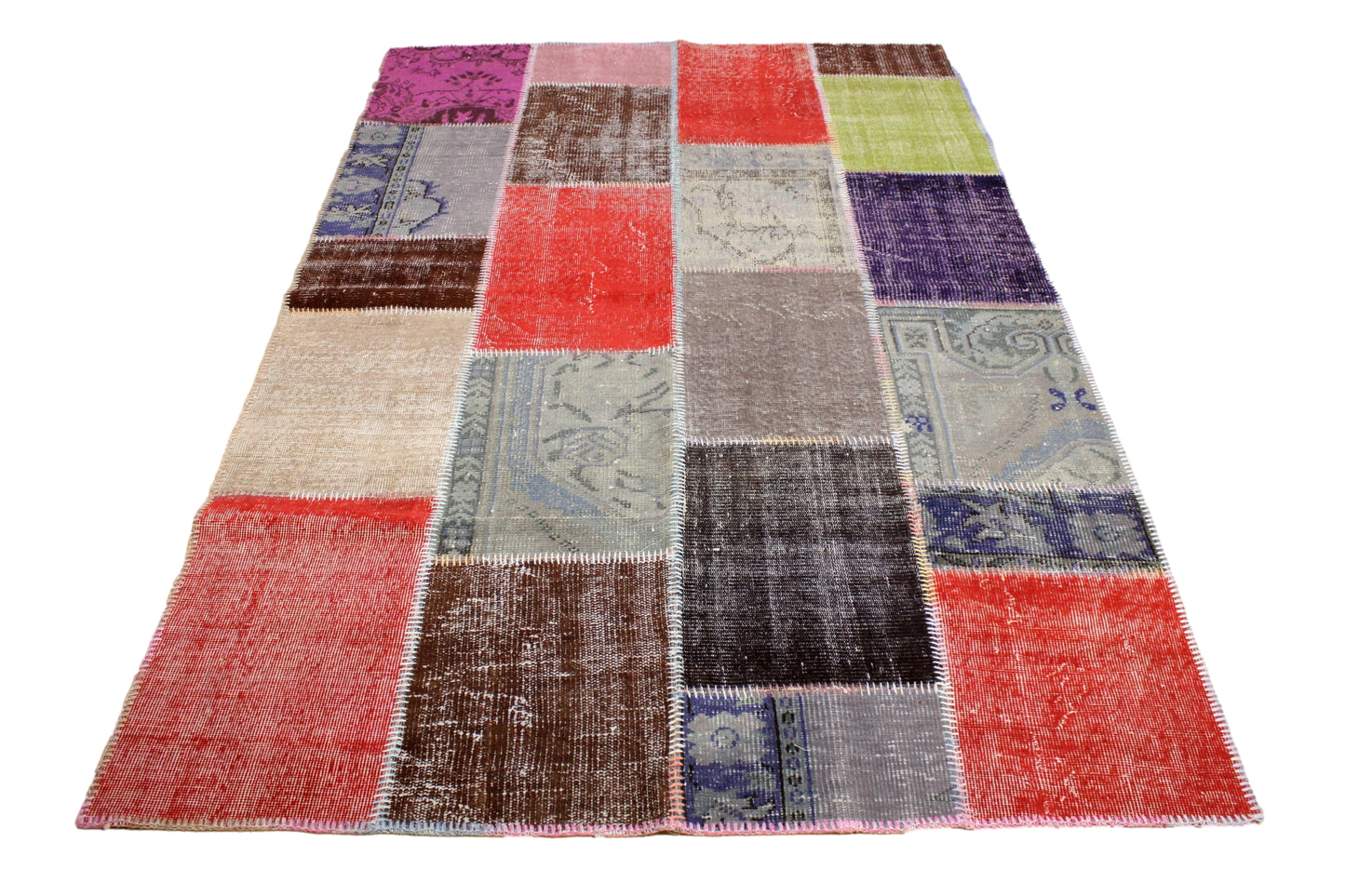 Hand-Knotted Patchwork Turkish Rug (5'3" x 7'10")