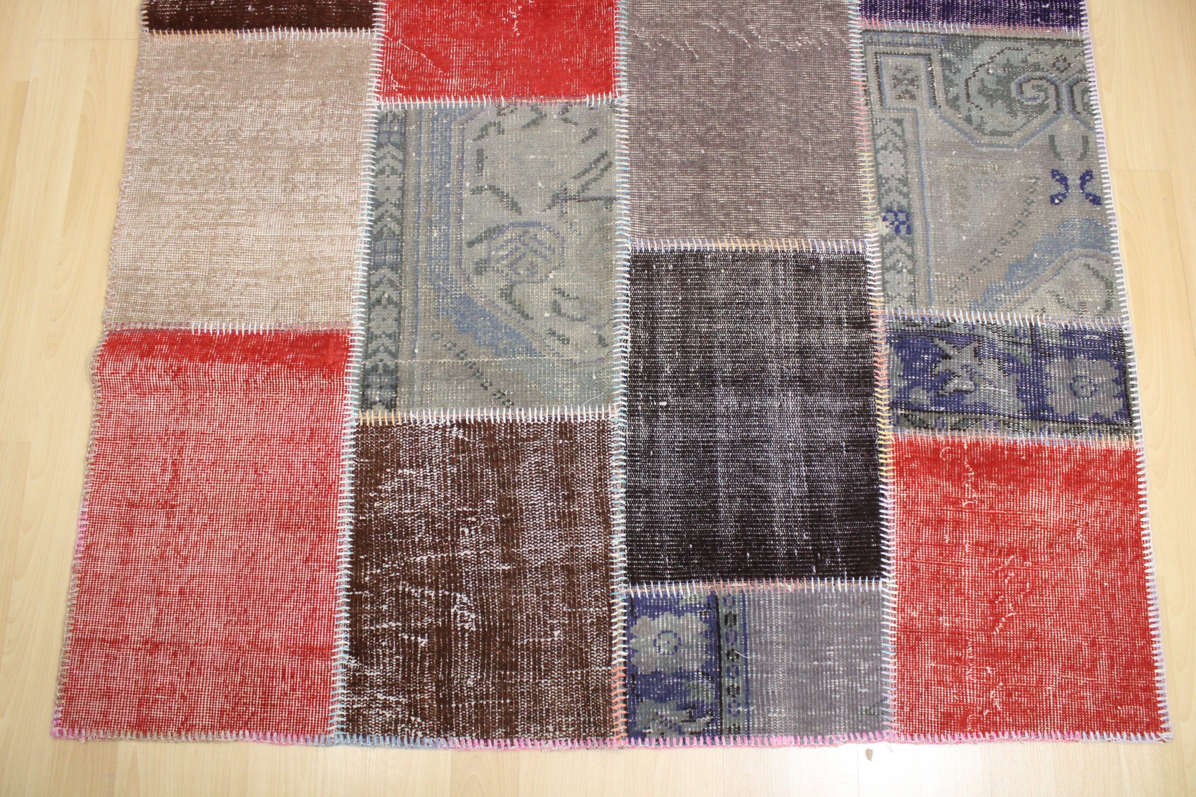 Turkish Patchwork Hand-Knotted Wool Rug
