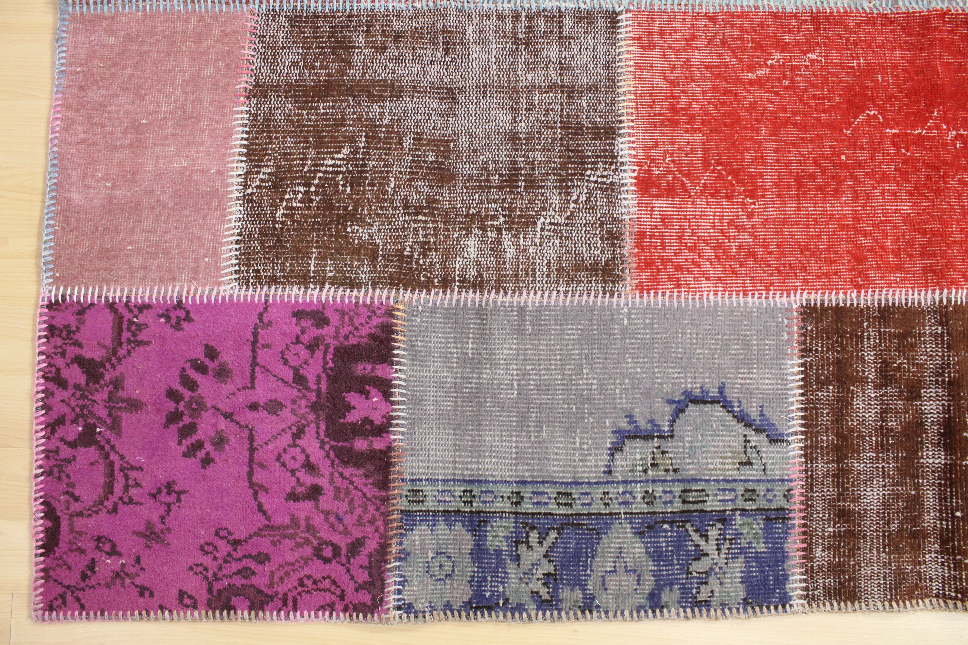 Turkish Patchwork Hand-Knotted Wool Rug