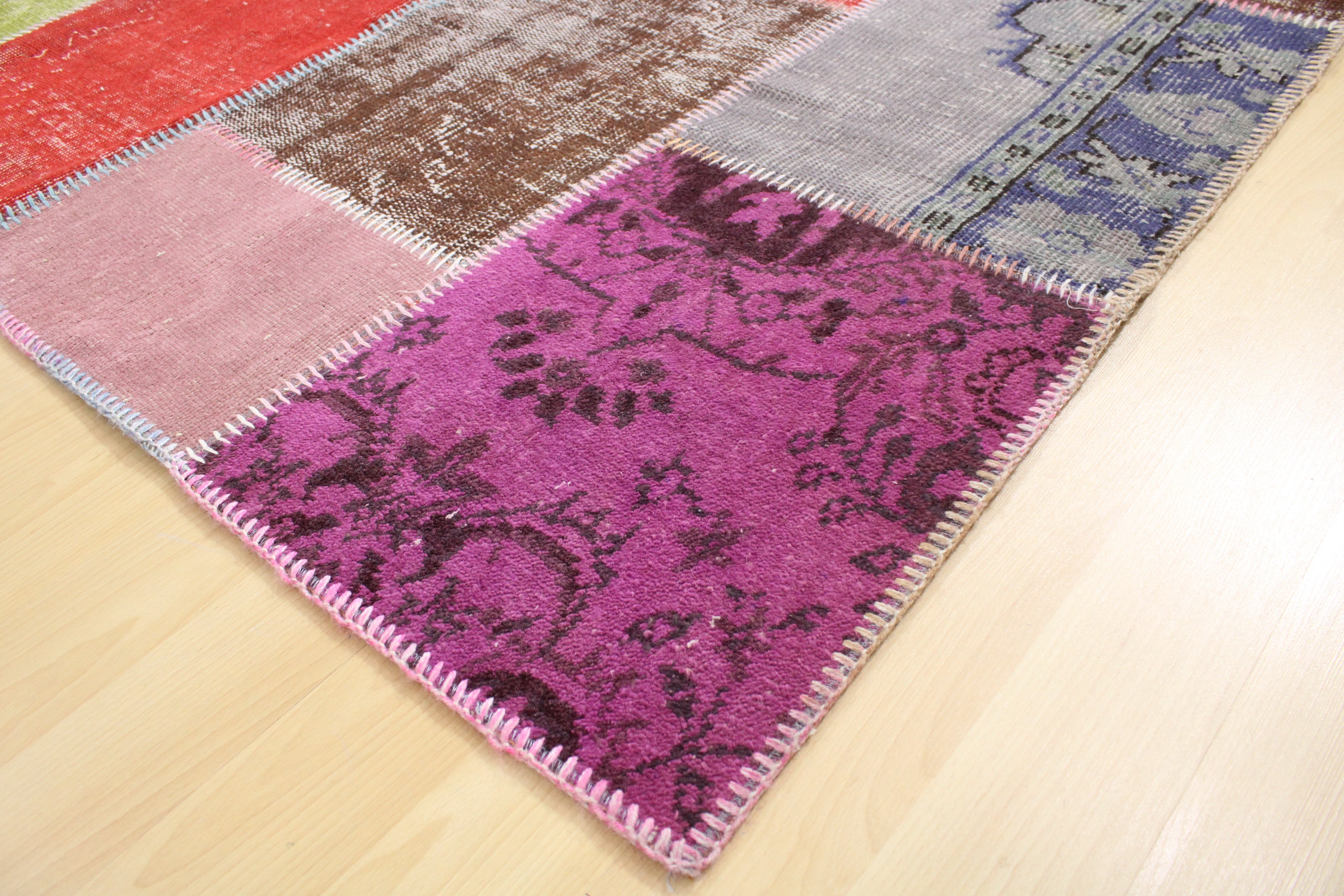 Turkish Patchwork Hand-Knotted Wool Rug