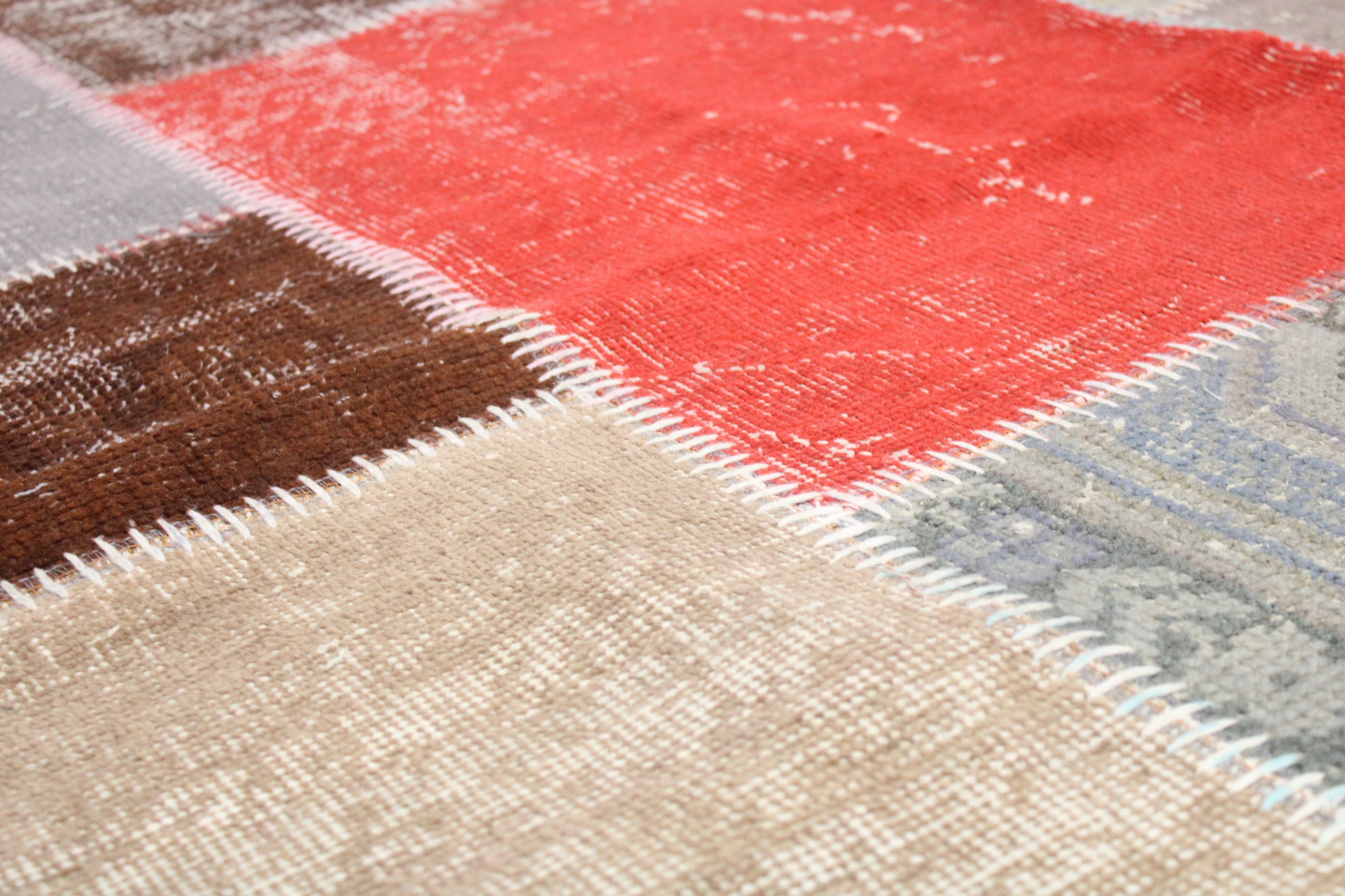 Turkish Patchwork Hand-Knotted Wool Rug