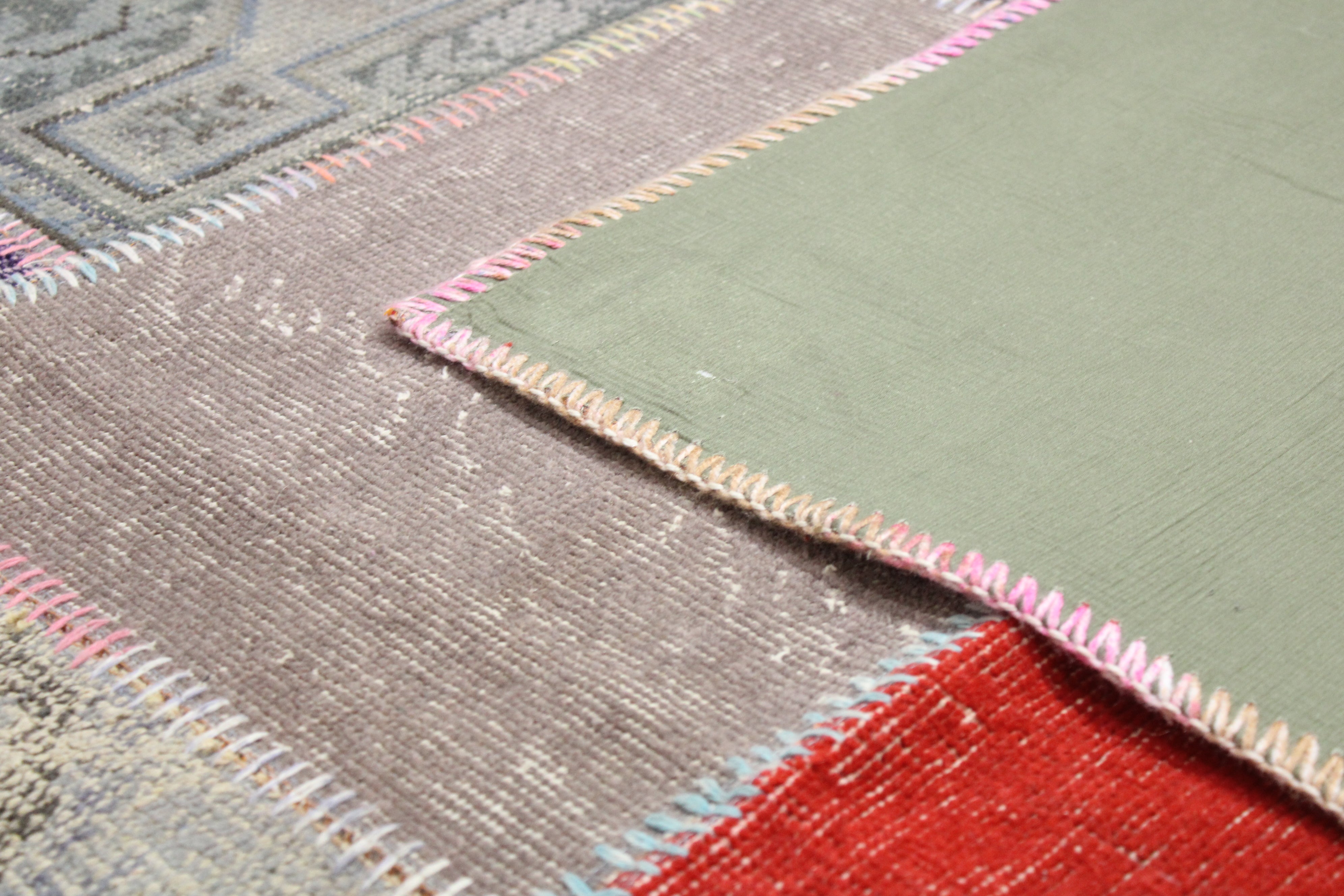 Turkish Patchwork Hand-Knotted Wool Rug