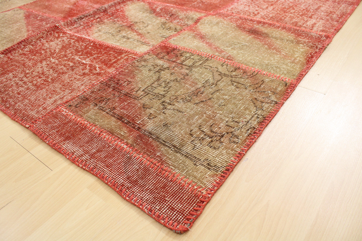 Hand-Knotted Patchwork Turkish Rug (6'4" x 9'10")