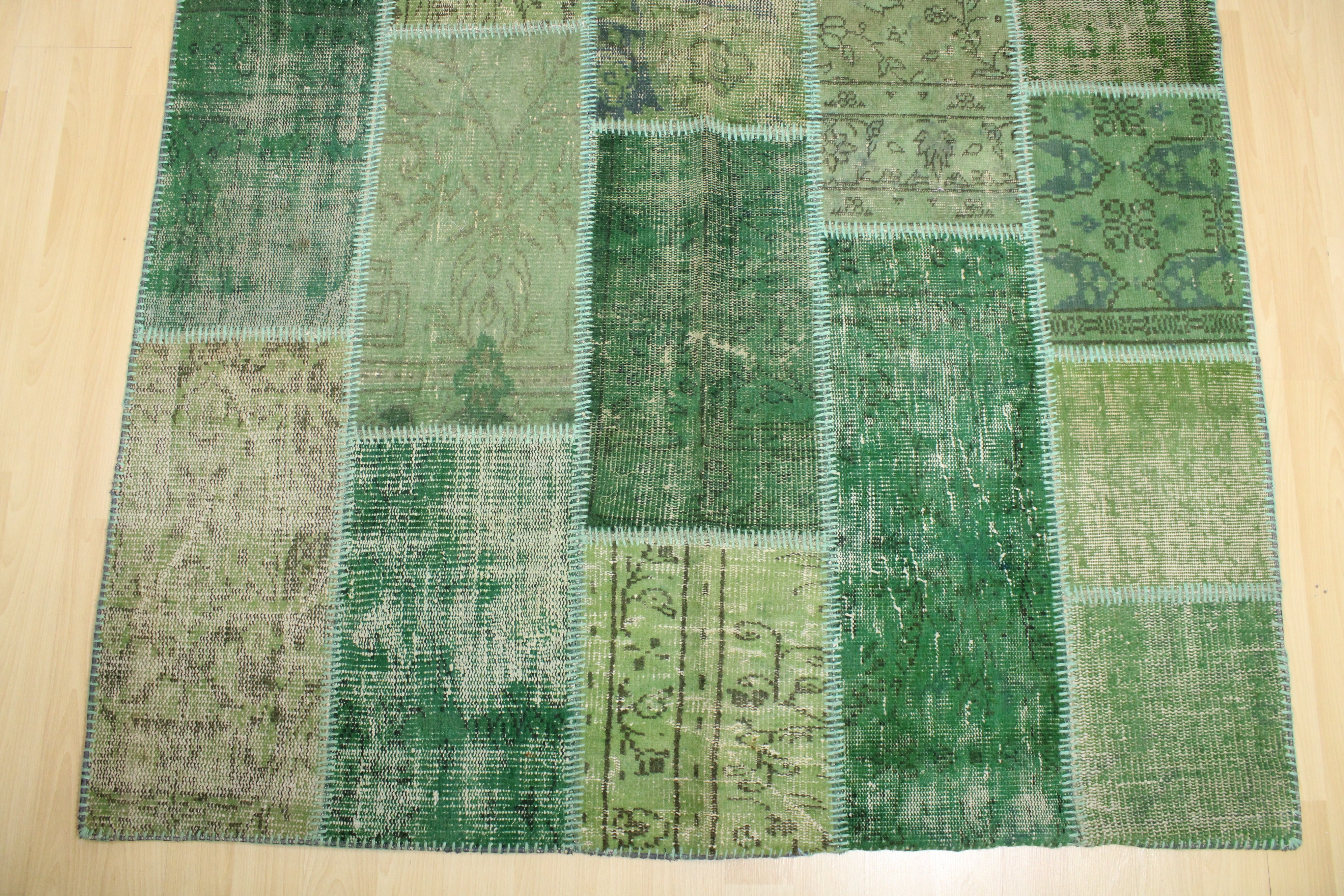 Turkish Patchwork Hand-Knotted Wool Rug