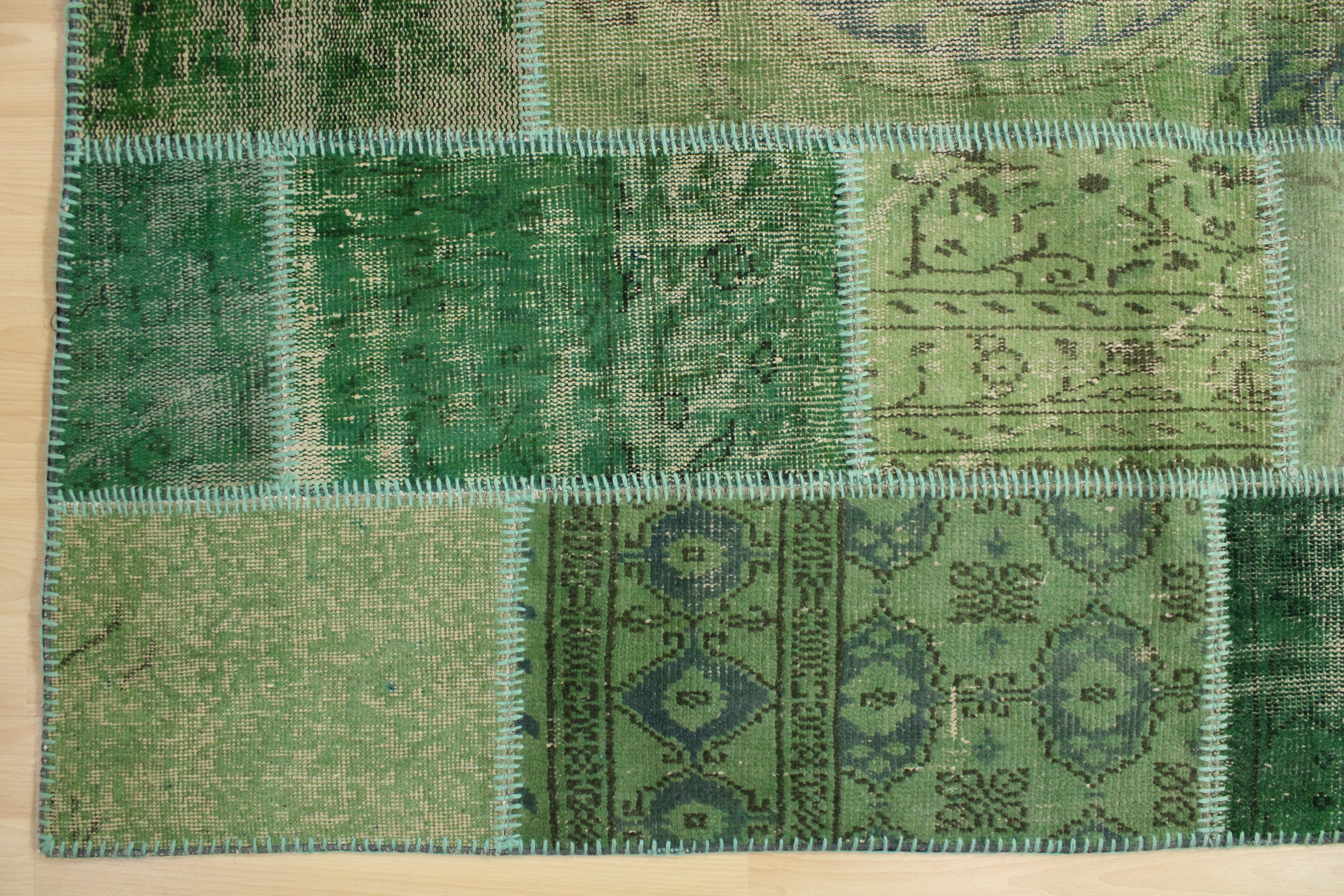 Turkish Patchwork Hand-Knotted Wool Rug