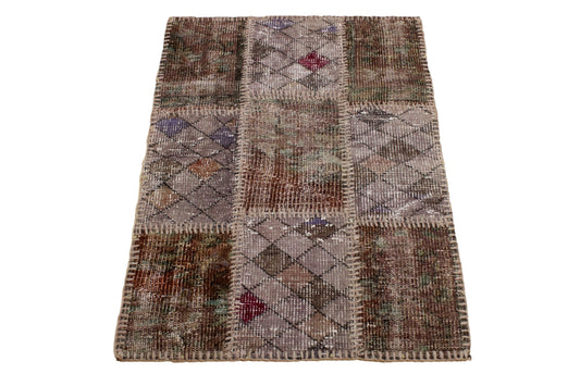 Hand-Knotted Patchwork Turkish Rug (2'4" x 3'2")