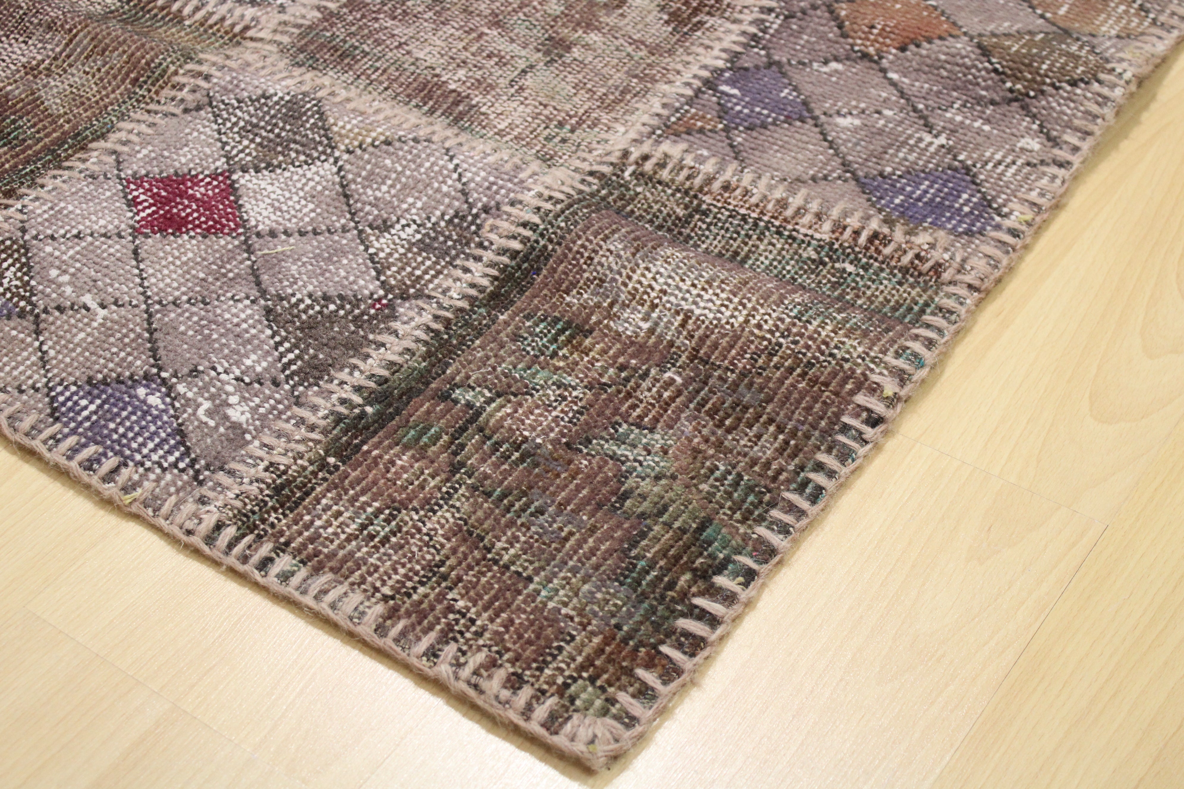 Turkish Patchwork Hand-Knotted Wool Rug