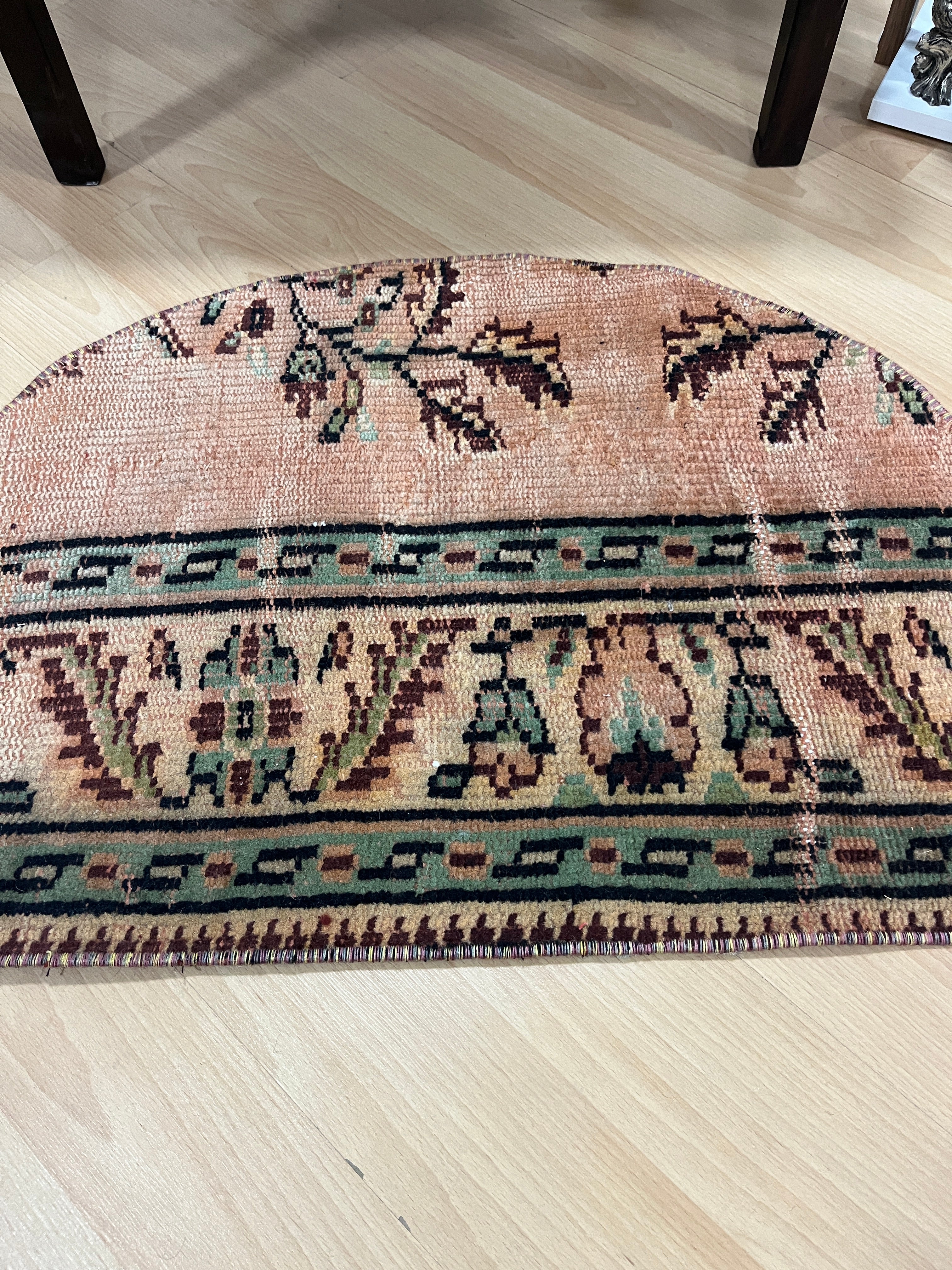 Turkish Vintage Hand-Knotted Wool Doormat Rug