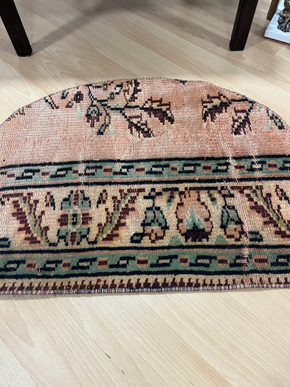 Hand-Knotted Turkish Vintage Doormat (1'8" x 2'8")