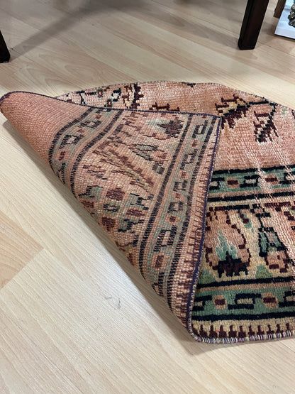 Hand-Knotted Turkish Vintage Doormat (1'8" x 2'8")