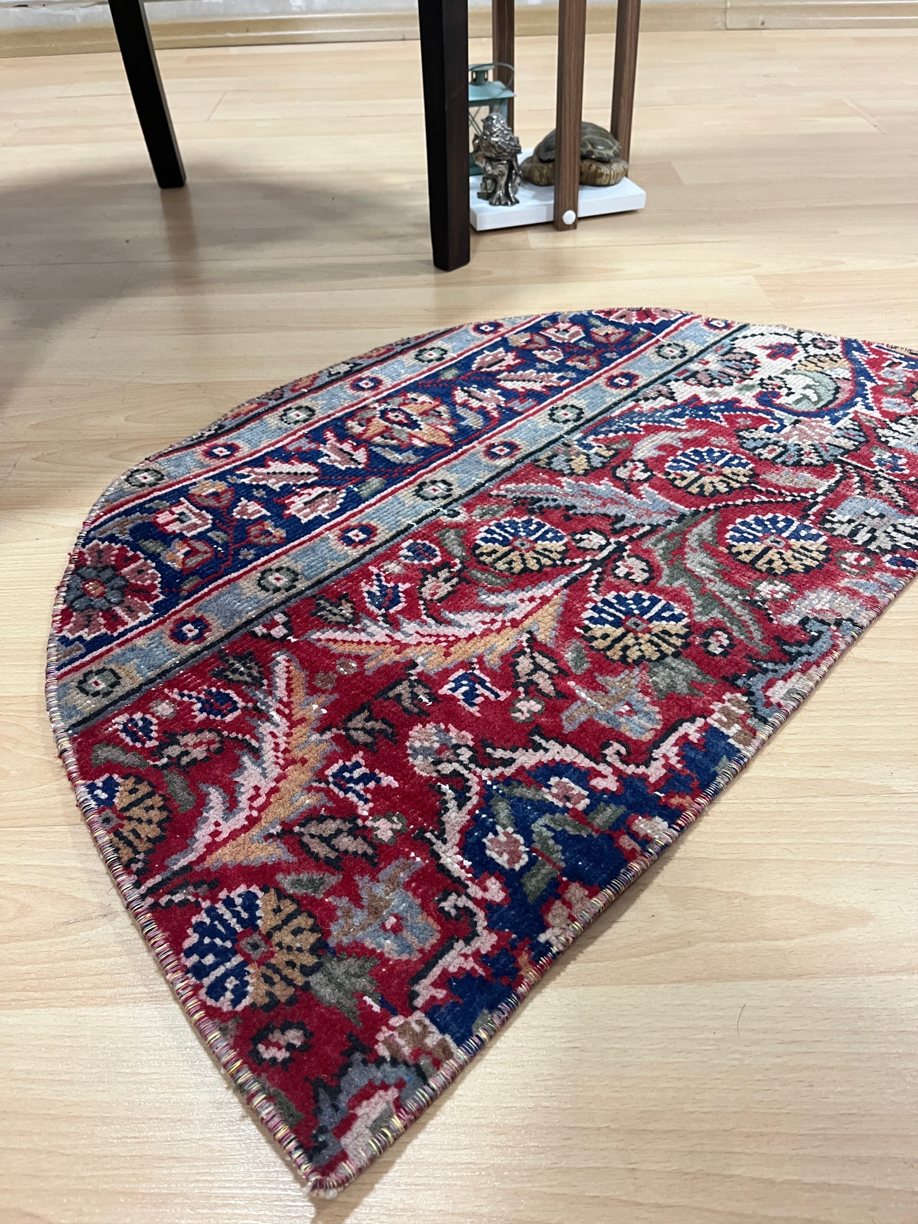 Turkish Vintage Hand-Knotted Wool Doormat Rug