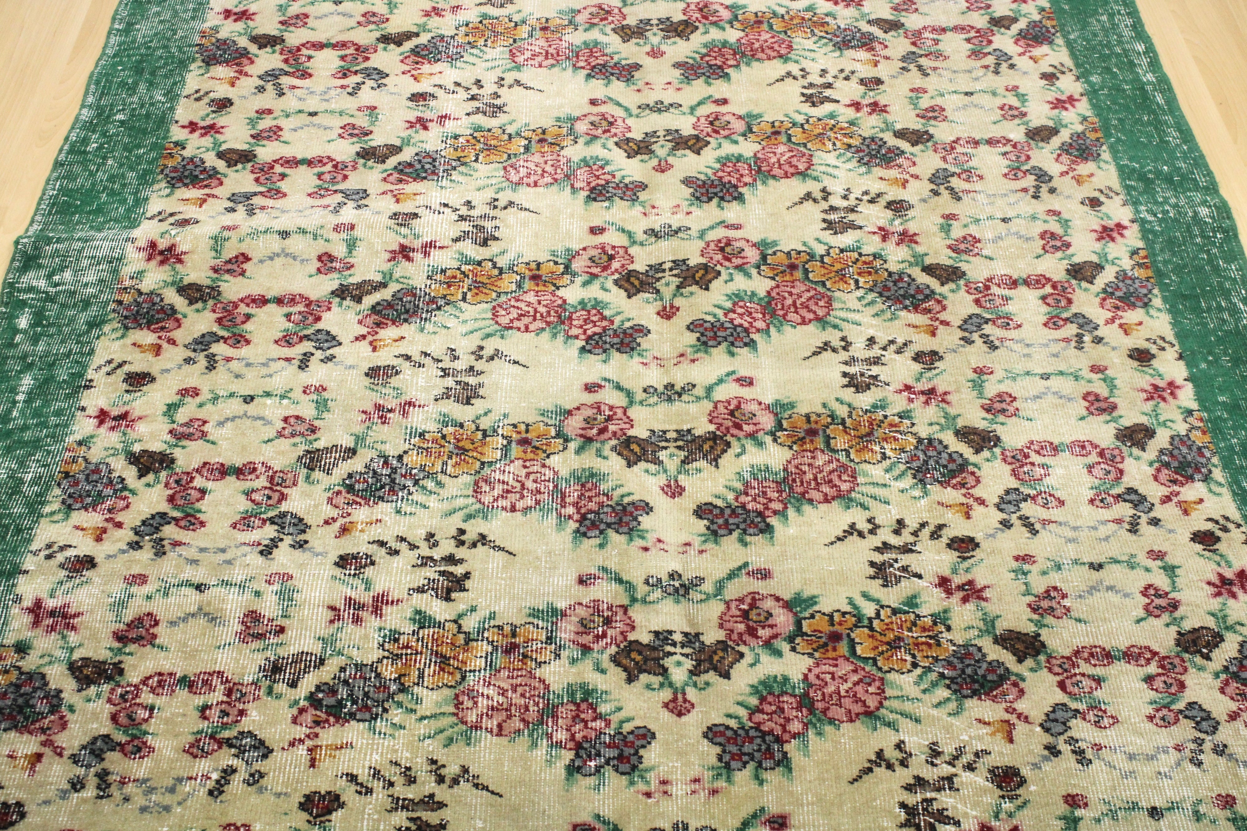 Turkish Vintage Hand-Knotted Wool Rug