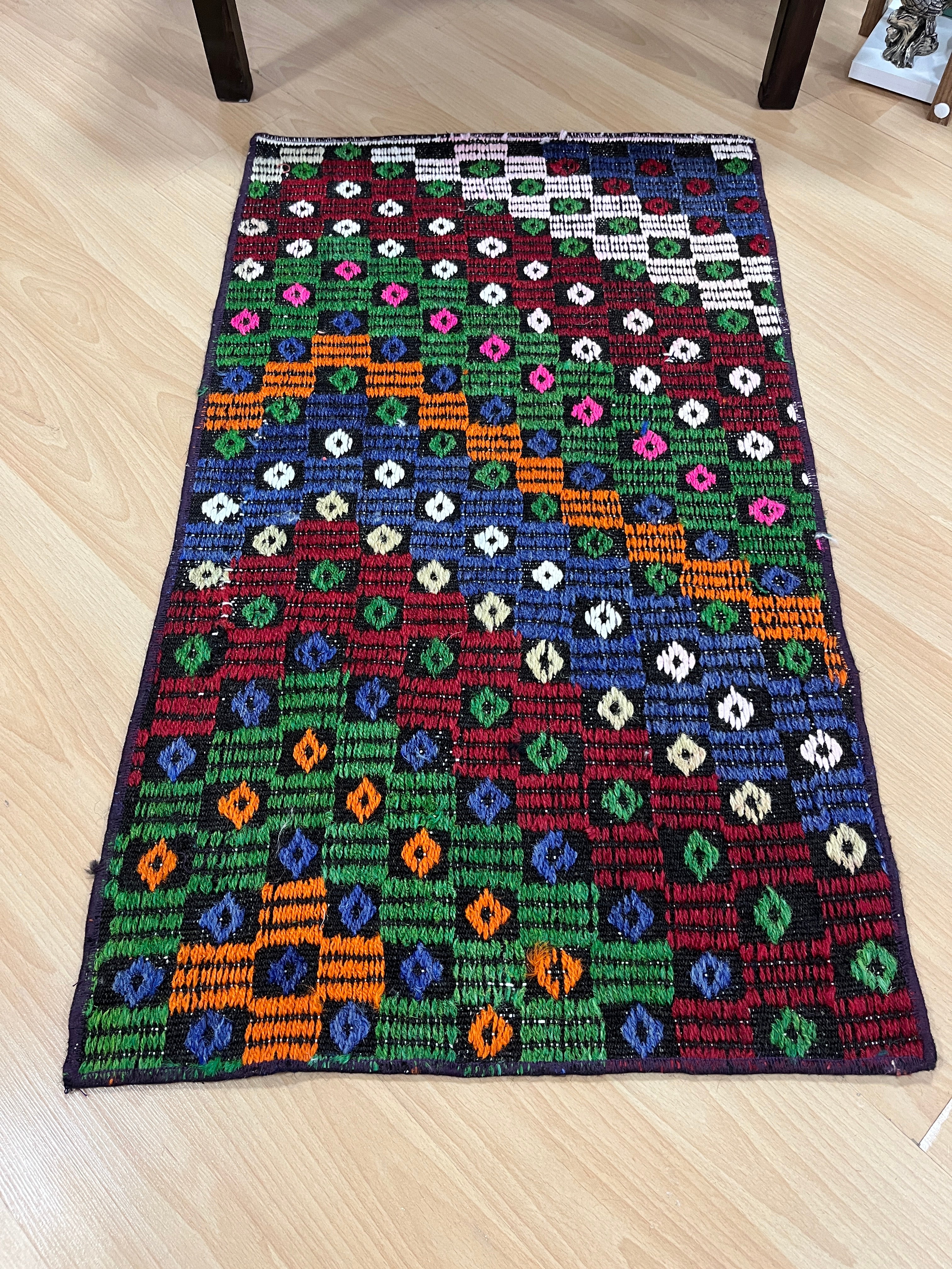 El Dokuma Anadolu Kök Boya Yün Kilim