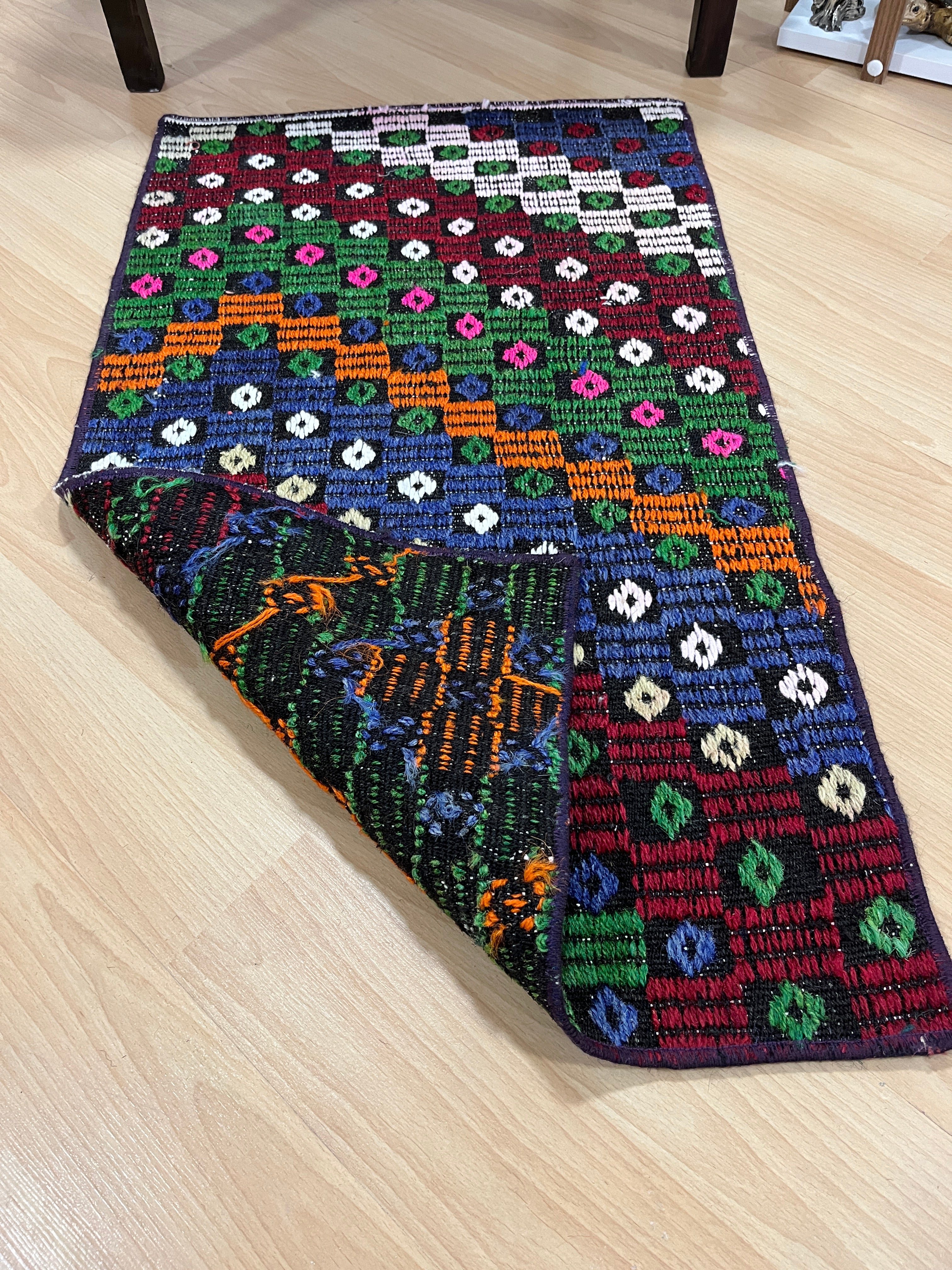 El Dokuma Anadolu Kök Boya Yün Kilim