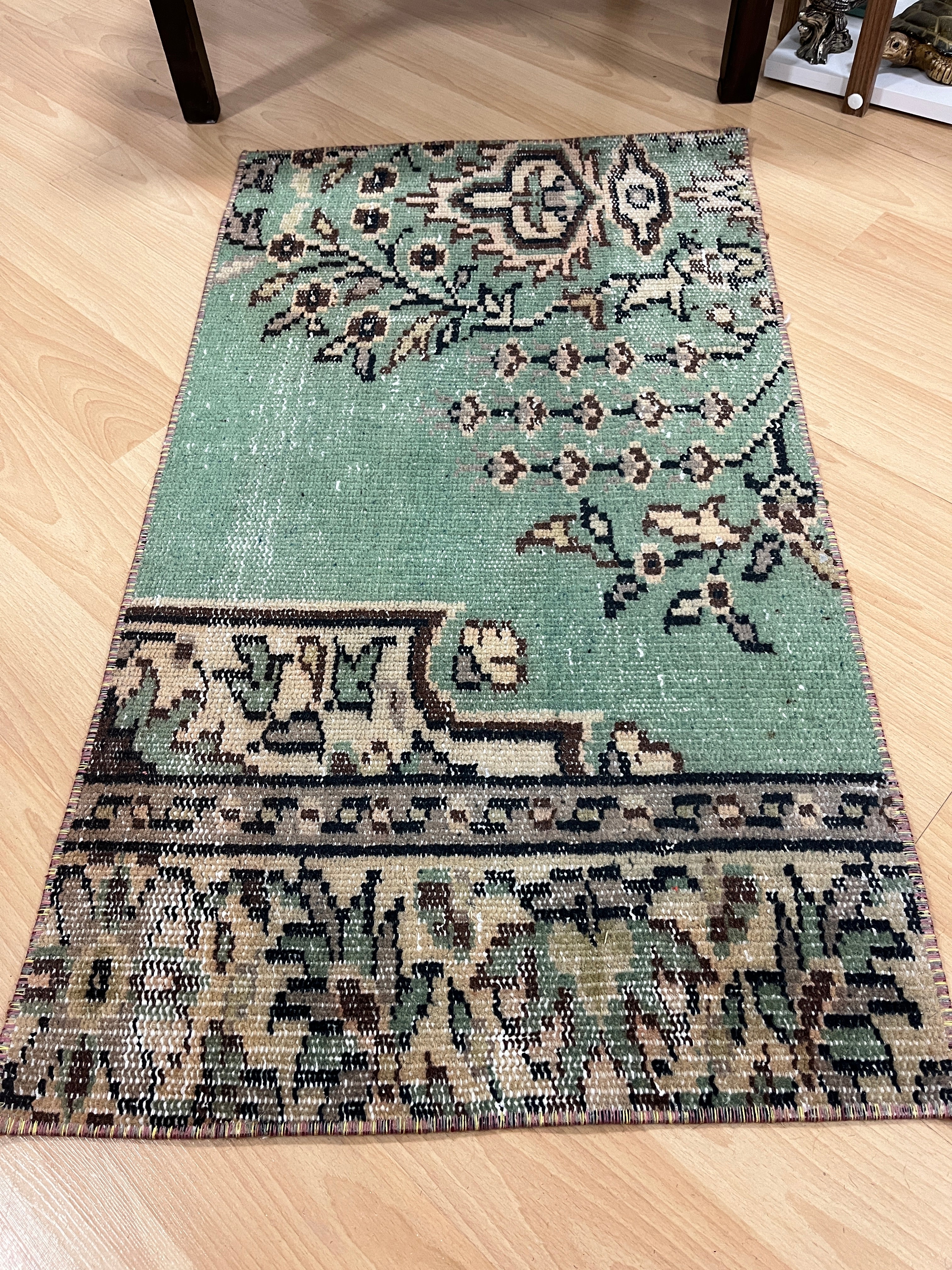 Turkish Vintage Hand-Knotted Wool Rug
