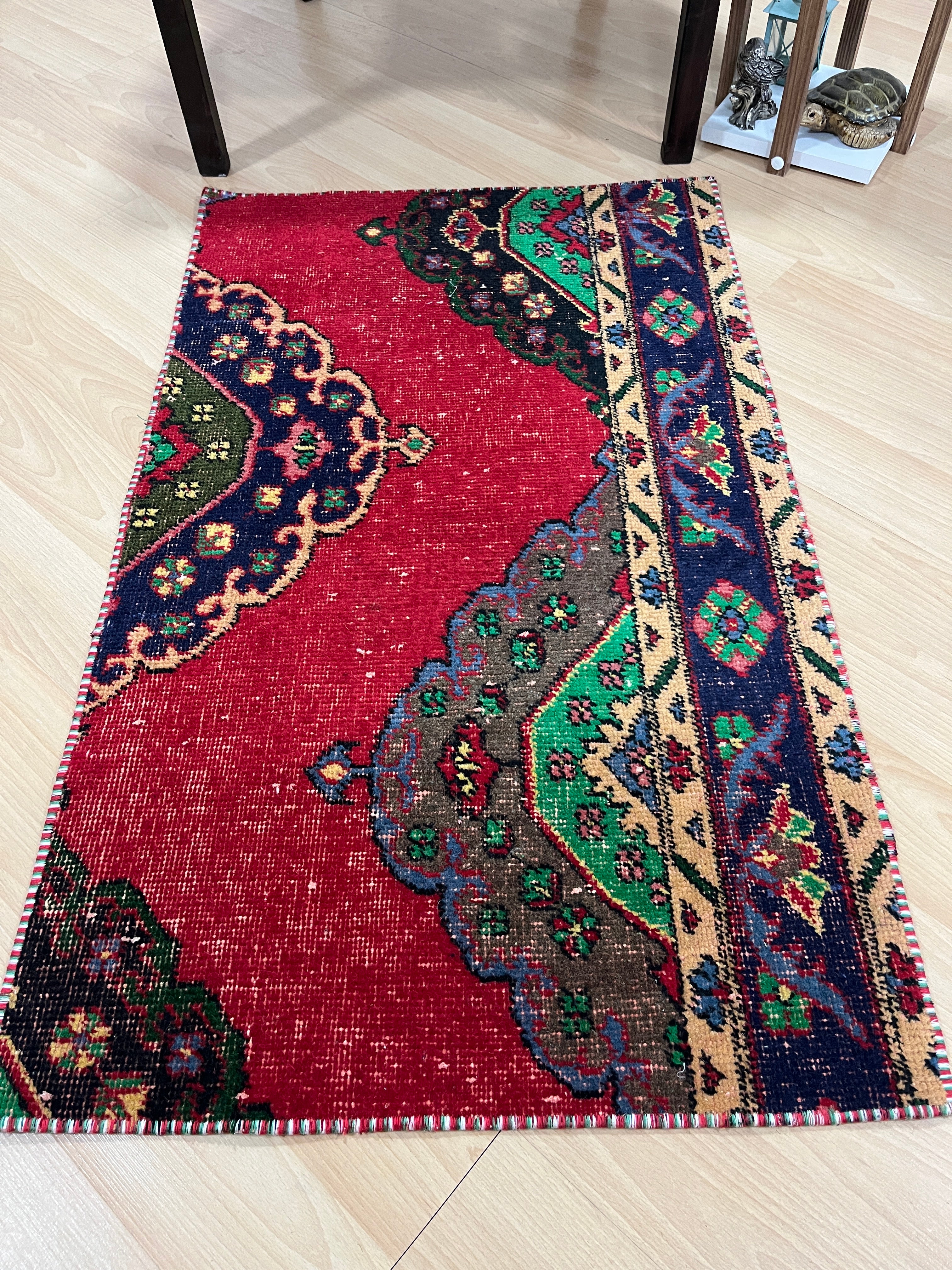 Turkish Vintage Hand-Knotted Wool Rug