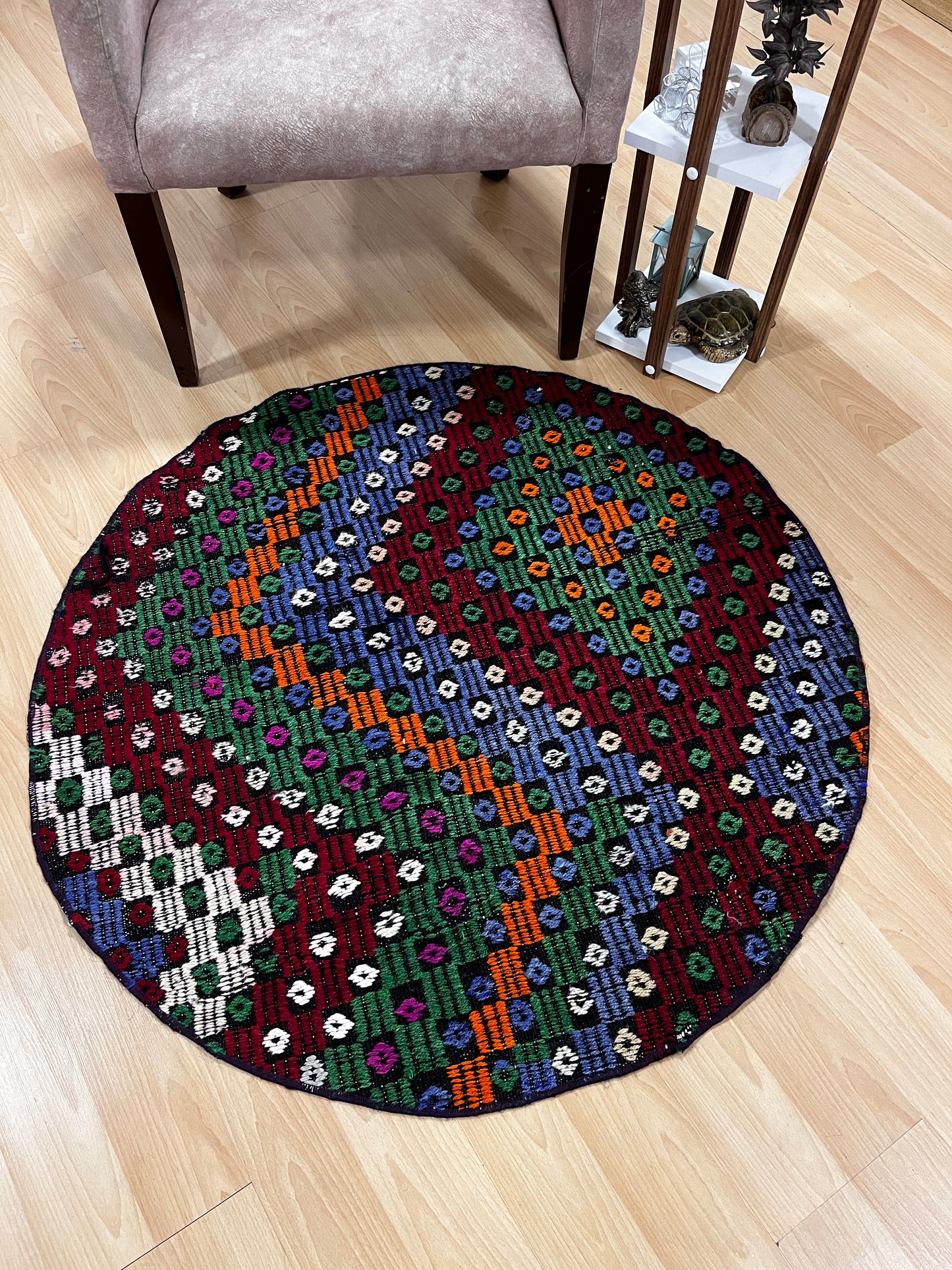 Handwoven Turkish Round Kilim (3'3" Diameter)