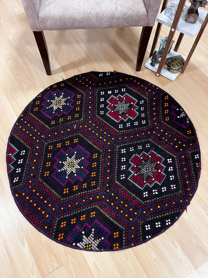 Handwoven Turkish Round Kilim (3'3" Diameter)