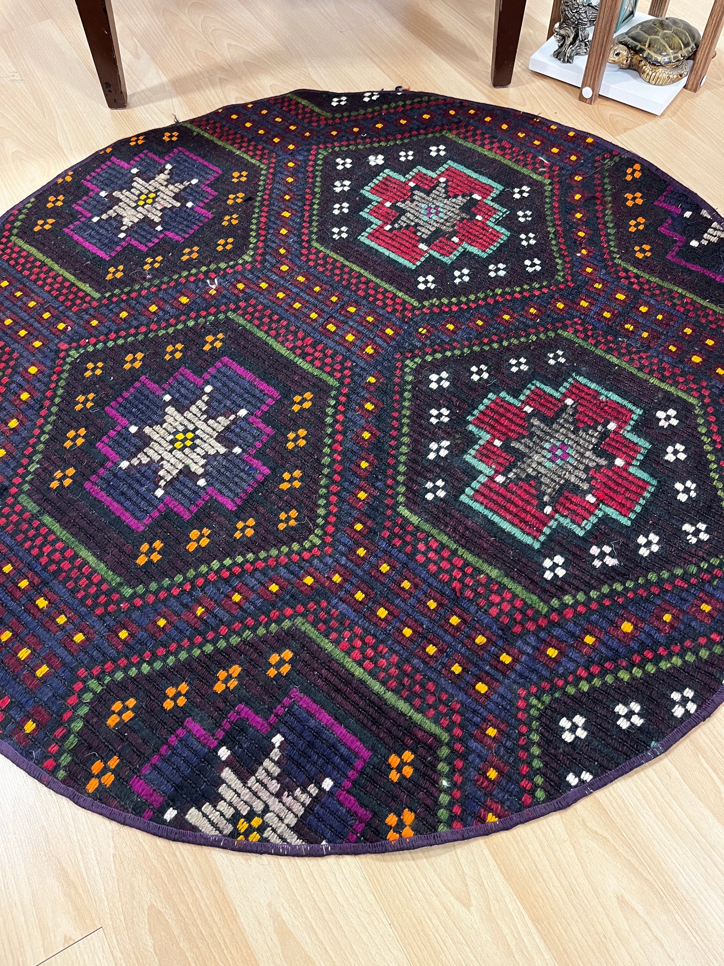 Handwoven Turkish Round Kilim (3'3" Diameter)