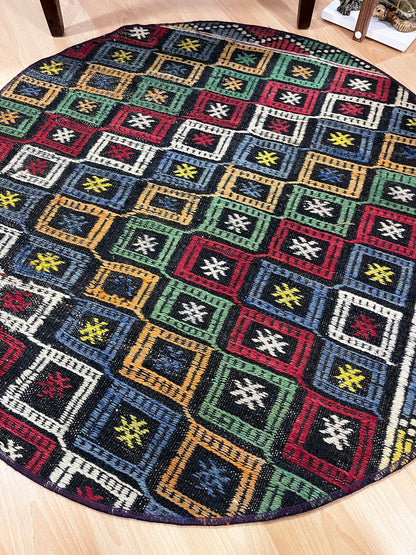 Handwoven Turkish Round Kilim (3'3" Diameter)