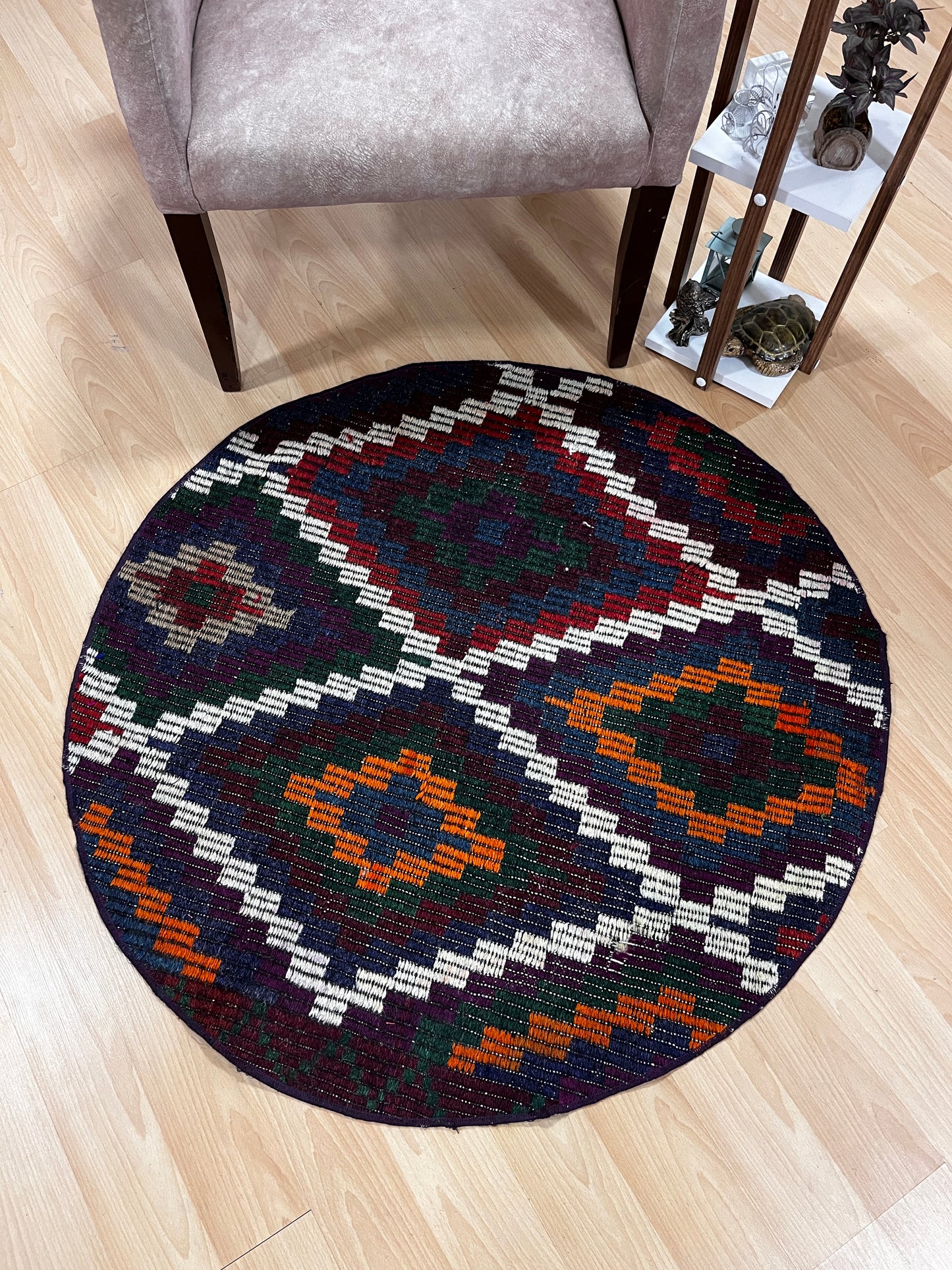 Handwoven Turkish Round Kilim (3'3" Diameter)