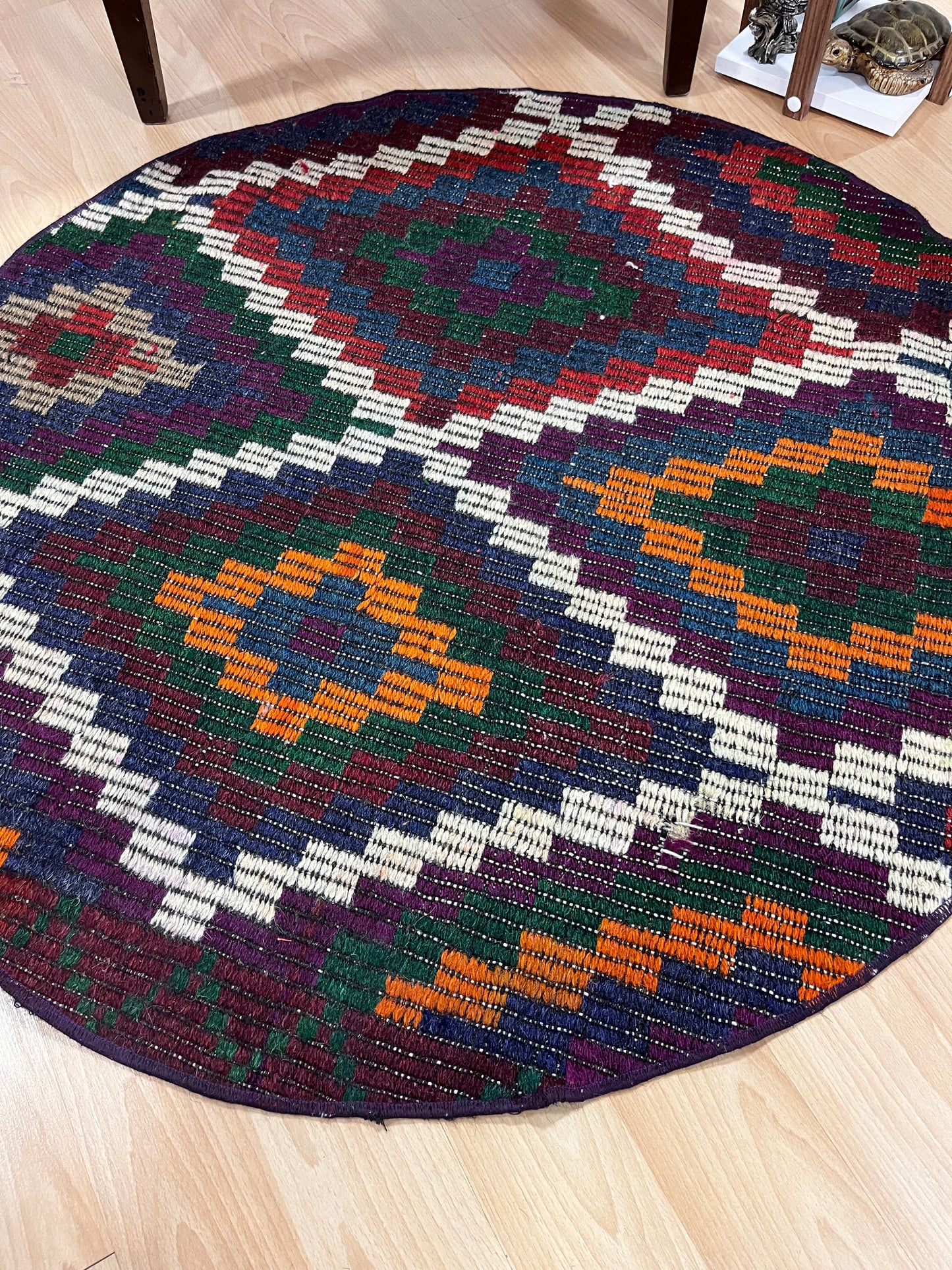 Handwoven Turkish Round Kilim (3'3" Diameter)